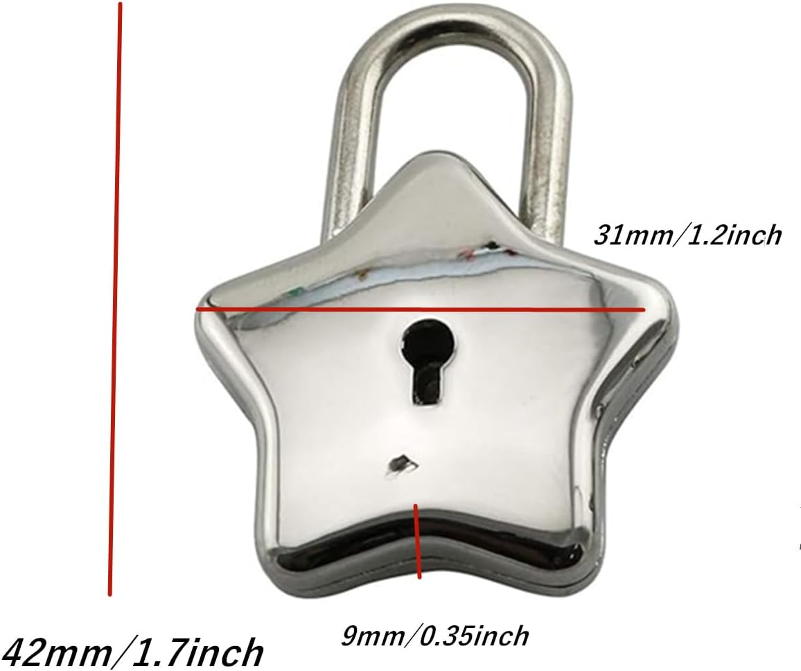 Vintage Style Brass Star Shape Padlock for Jewelry Box, Purse, Luggage, Letter Box, Diary, Handbag, Cabinet