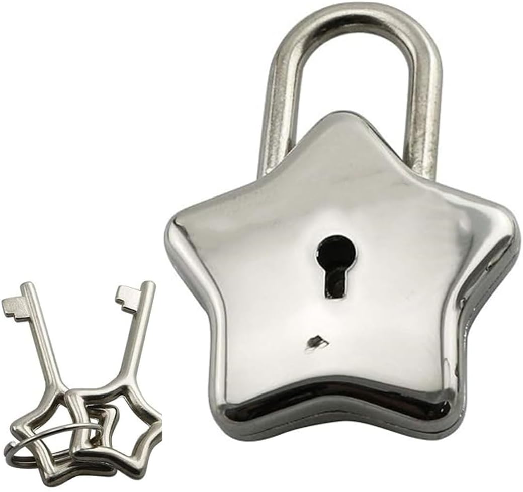 Vintage Style Brass Star Shape Padlock for Jewelry Box, Purse, Luggage, Letter Box, Diary, Handbag, Cabinet