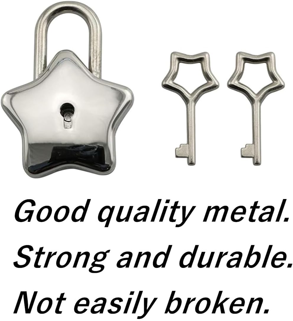 Vintage Style Brass Star Shape Padlock for Jewelry Box, Purse, Luggage, Letter Box, Diary, Handbag, Cabinet