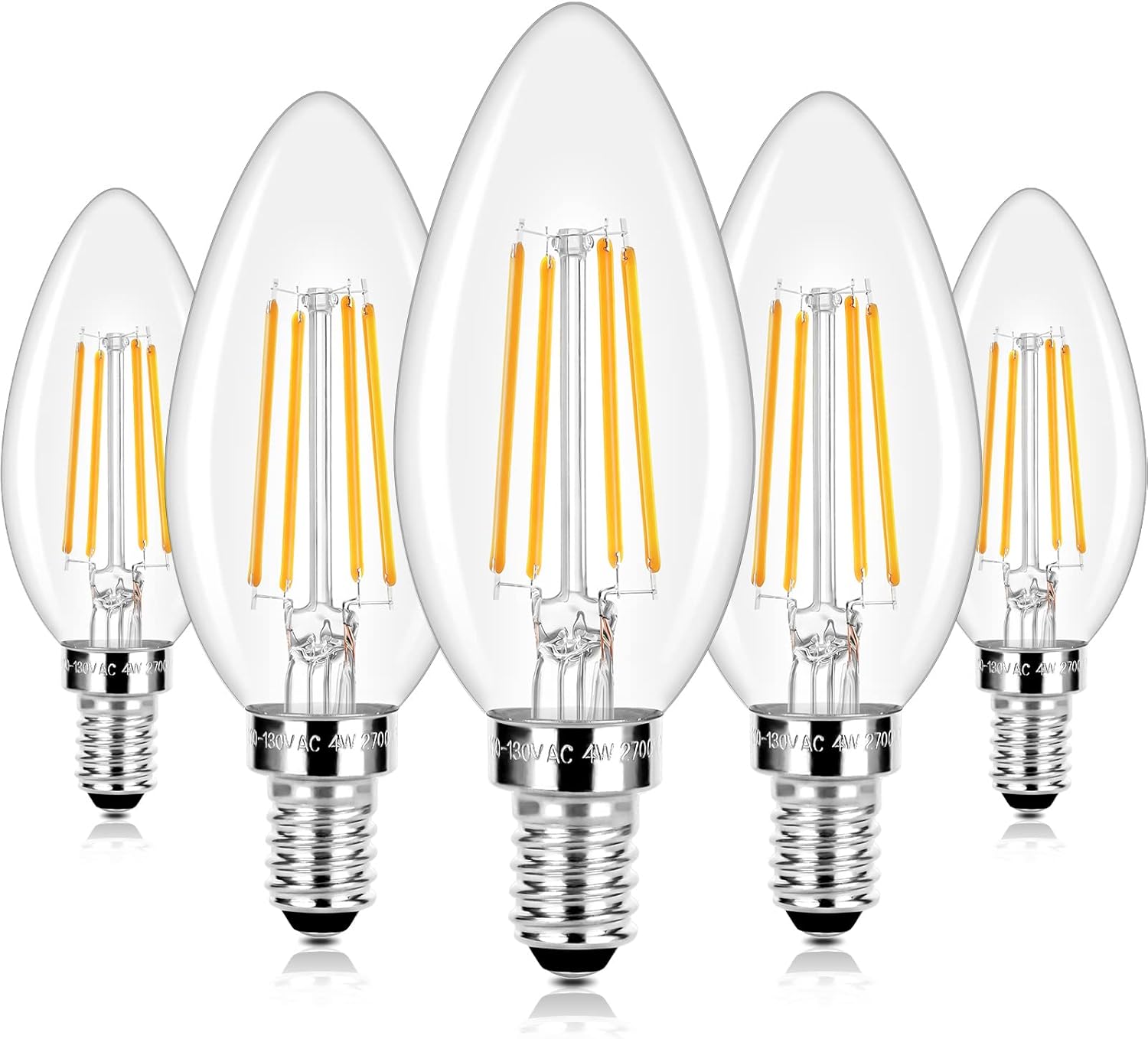 Vintage Style E12 LED Candelabra Bulbs 40W Equivalent - Warm White 2700K Edison Bulbs for Chandelier - 5 Pack