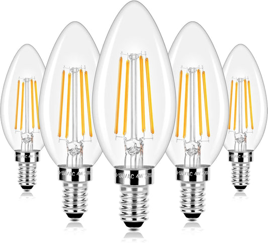 Vintage Style E12 LED Candelabra Bulbs 40W Equivalent - Warm White 2700K Edison Bulbs for Chandelier - 5 Pack