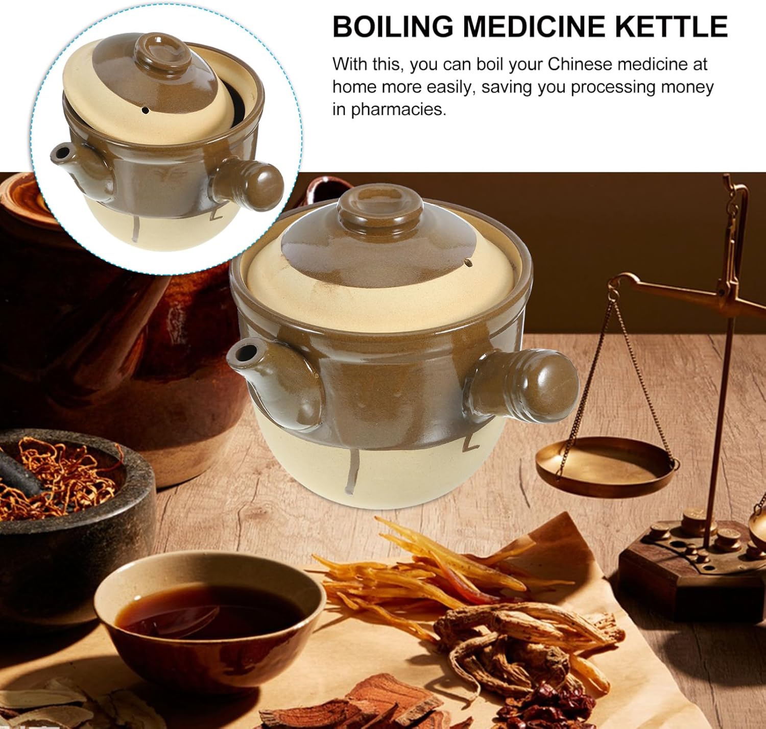 Vintage Traditional Chinese Medicine Casserole Skillet Pot for Stewing and Cooking in Greenadscape Herbal Kitchenware