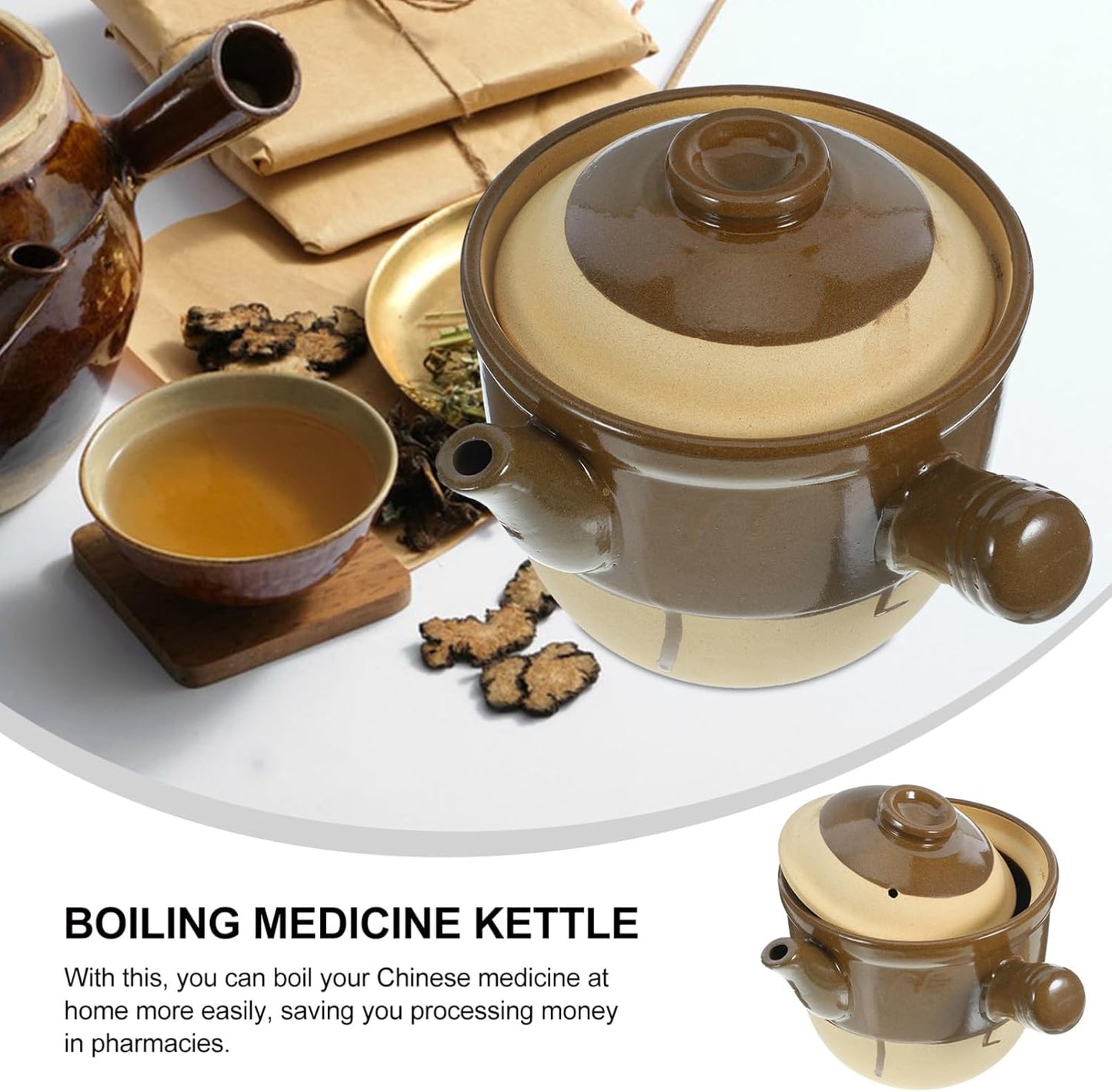 Vintage Traditional Chinese Medicine Casserole Skillet Pot for Stewing and Cooking in Greenadscape Herbal Kitchenware