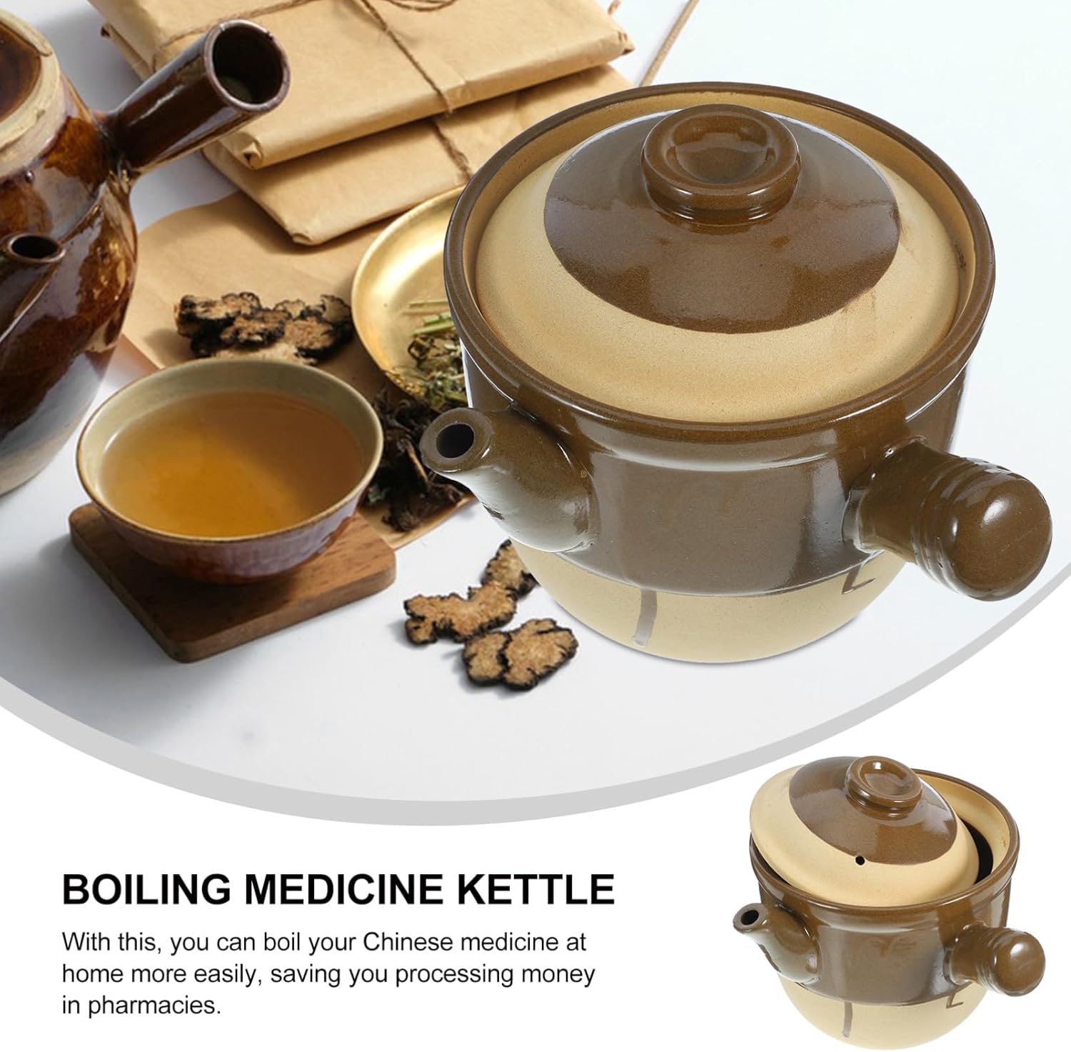 Vintage Traditional Chinese Medicine Casserole Skillet Pot for Stewing and Cooking in Greenadscape Herbal Kitchenware
