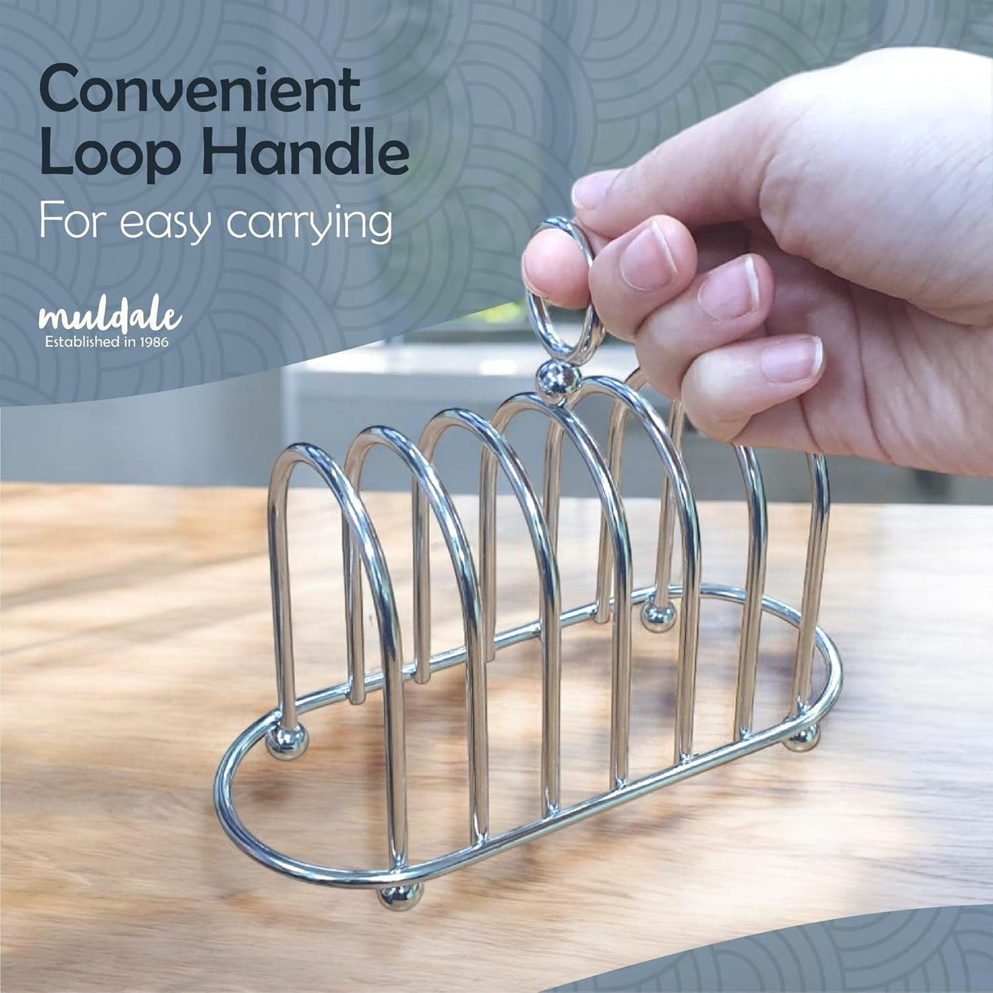 Vintage Victorian Style Muldale Chrome Toast Rack Holder for 6 Slices - Sturdy Stainless Steel Stand with Ball Feet - British Caddy