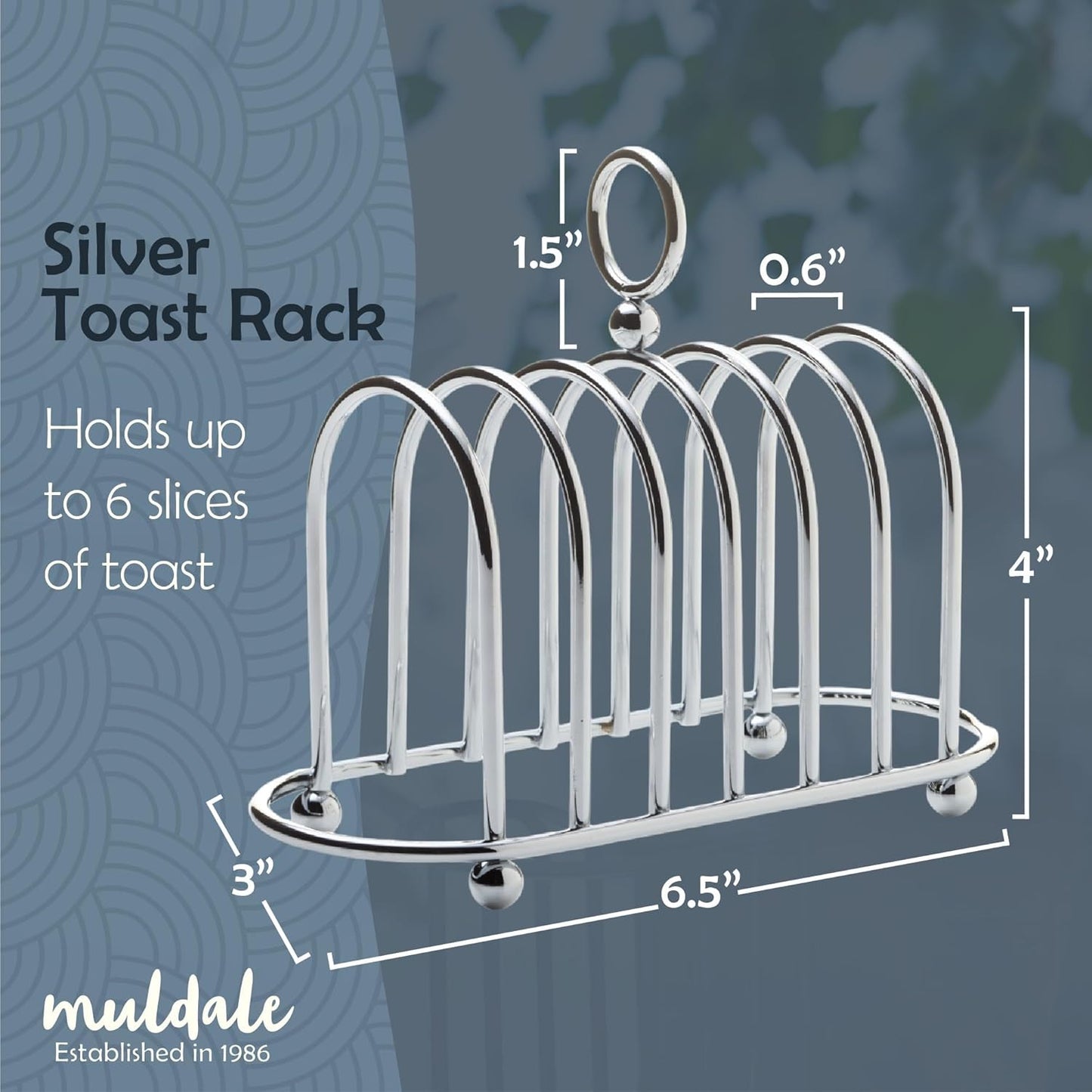 Vintage Victorian Style Muldale Chrome Toast Rack Holder for 6 Slices - Sturdy Stainless Steel Stand with Ball Feet - British Caddy