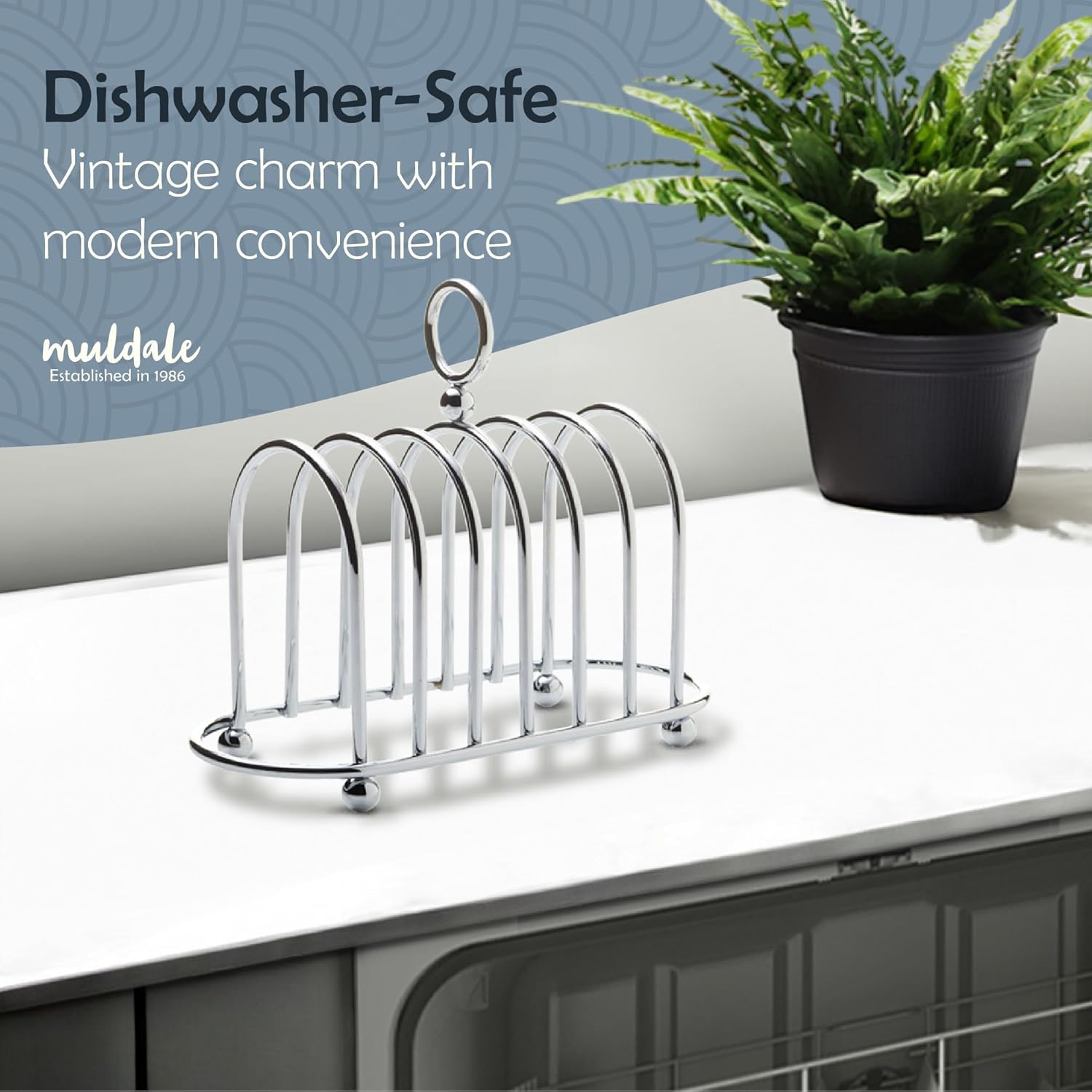 Vintage Victorian Style Muldale Chrome Toast Rack Holder for 6 Slices - Sturdy Stainless Steel Stand with Ball Feet - British Caddy