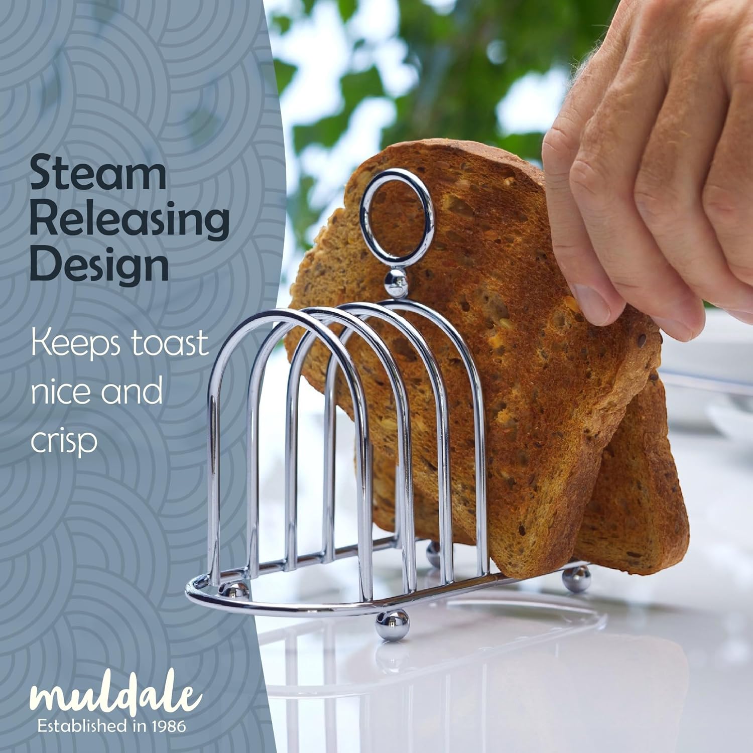 Vintage Victorian Style Muldale Chrome Toast Rack Holder for 6 Slices - Sturdy Stainless Steel Stand with Ball Feet - British Caddy