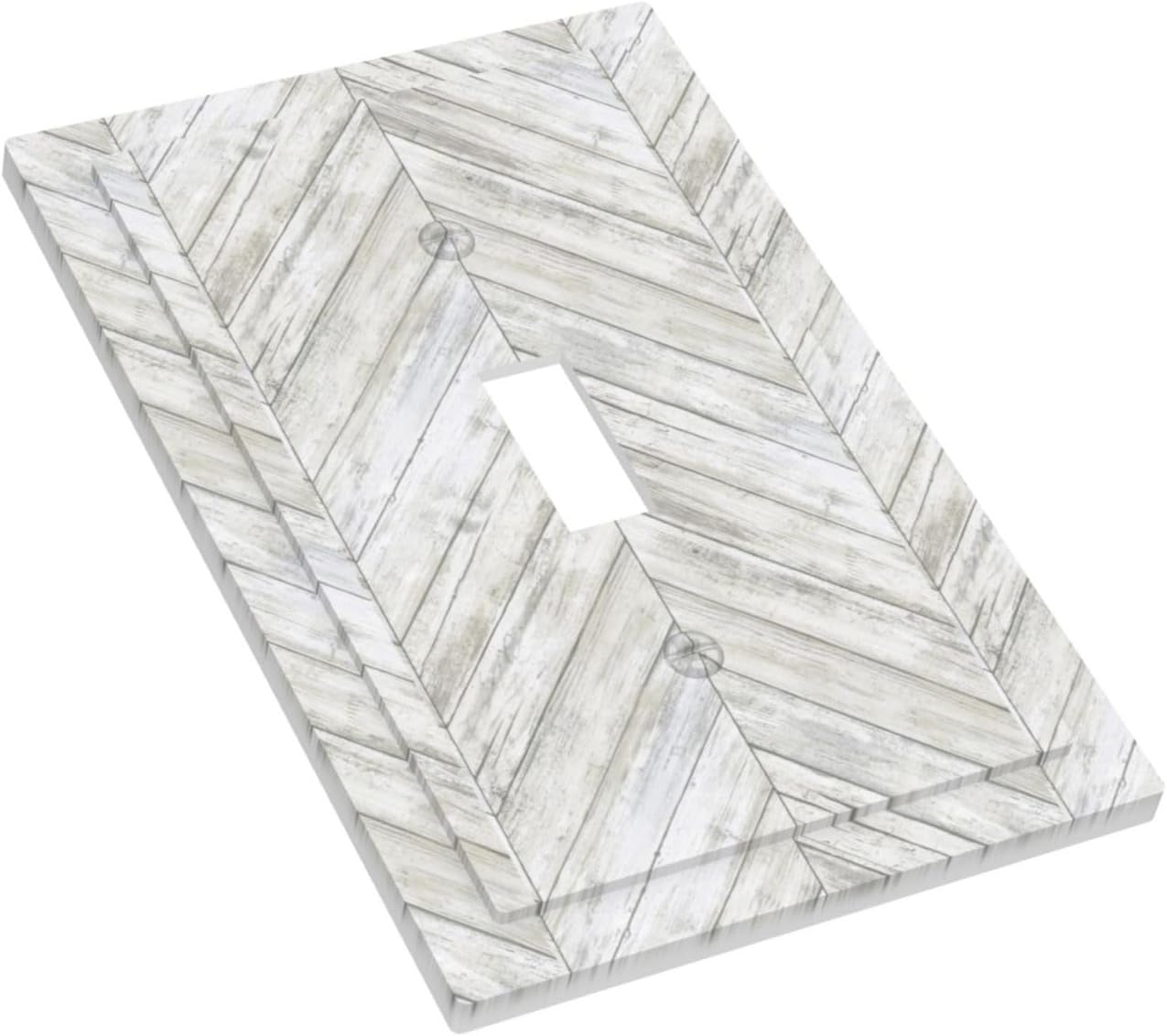 Vintage White Gray Herringbone Wood Boards Single Toggle Light Switch Cover