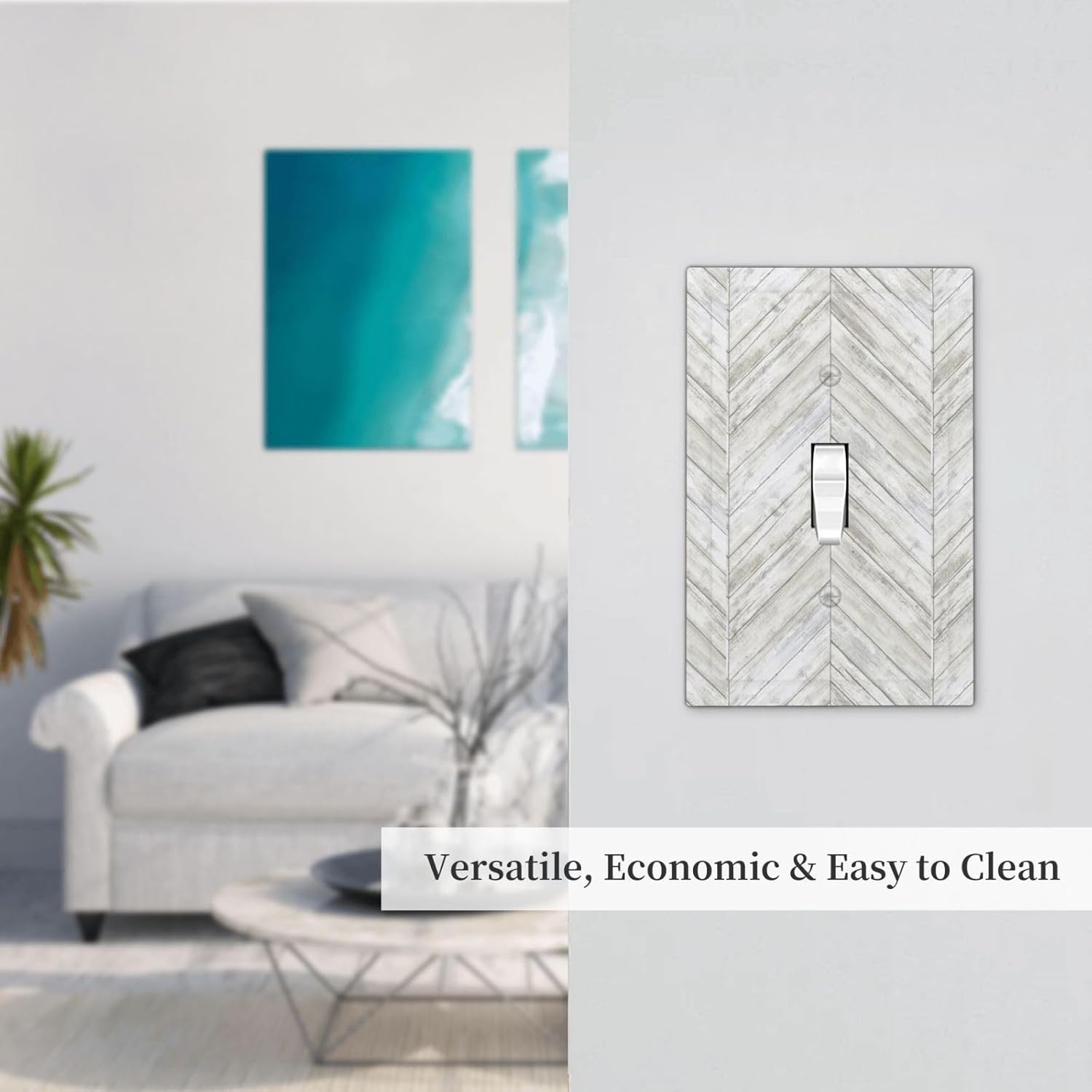 Vintage White Gray Herringbone Wood Boards Single Toggle Light Switch Cover