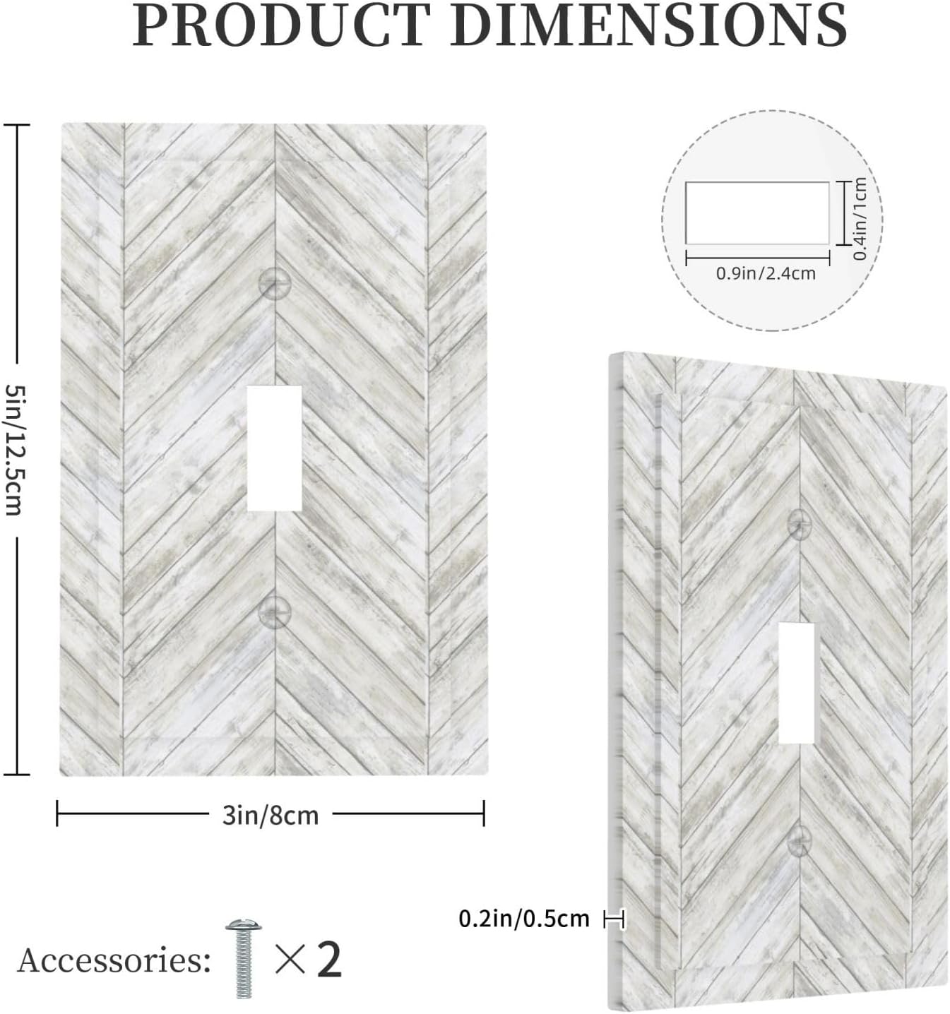 Vintage White Gray Herringbone Wood Boards Single Toggle Light Switch Cover