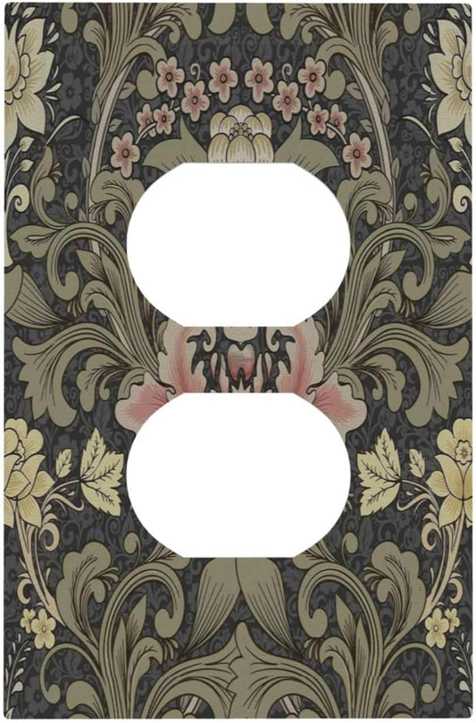 Vintage William Morris Dark Green Floral Botanical Single Duplex Wall Plate Cover - Boho Decorative Switchplate for Bedroom