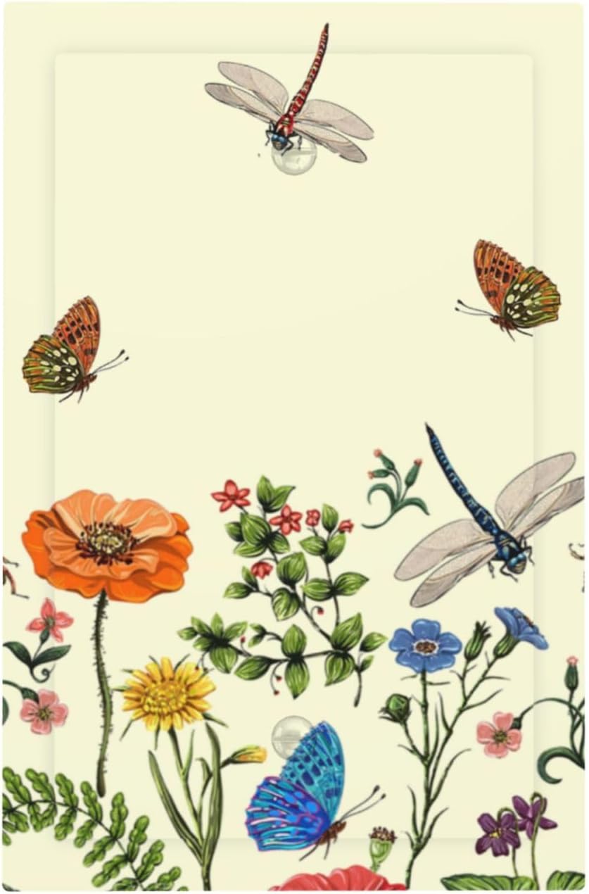 Vintage Yellow Butterfly Dragonfly Botanical Flower Floral Wallplate for Unused Outlets/Switches - 1-Gang Blank Cover Plate