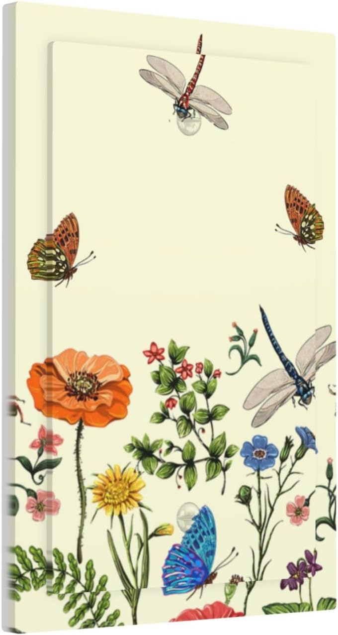 Vintage Yellow Butterfly Dragonfly Botanical Flower Floral Wallplate for Unused Outlets/Switches - 1-Gang Blank Cover Plate