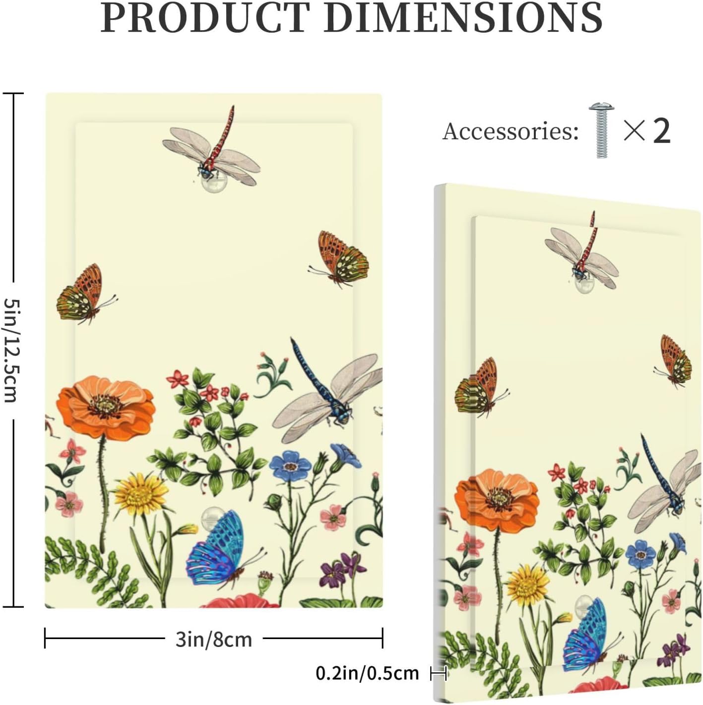 Vintage Yellow Butterfly Dragonfly Botanical Flower Floral Wallplate for Unused Outlets/Switches - 1-Gang Blank Cover Plate