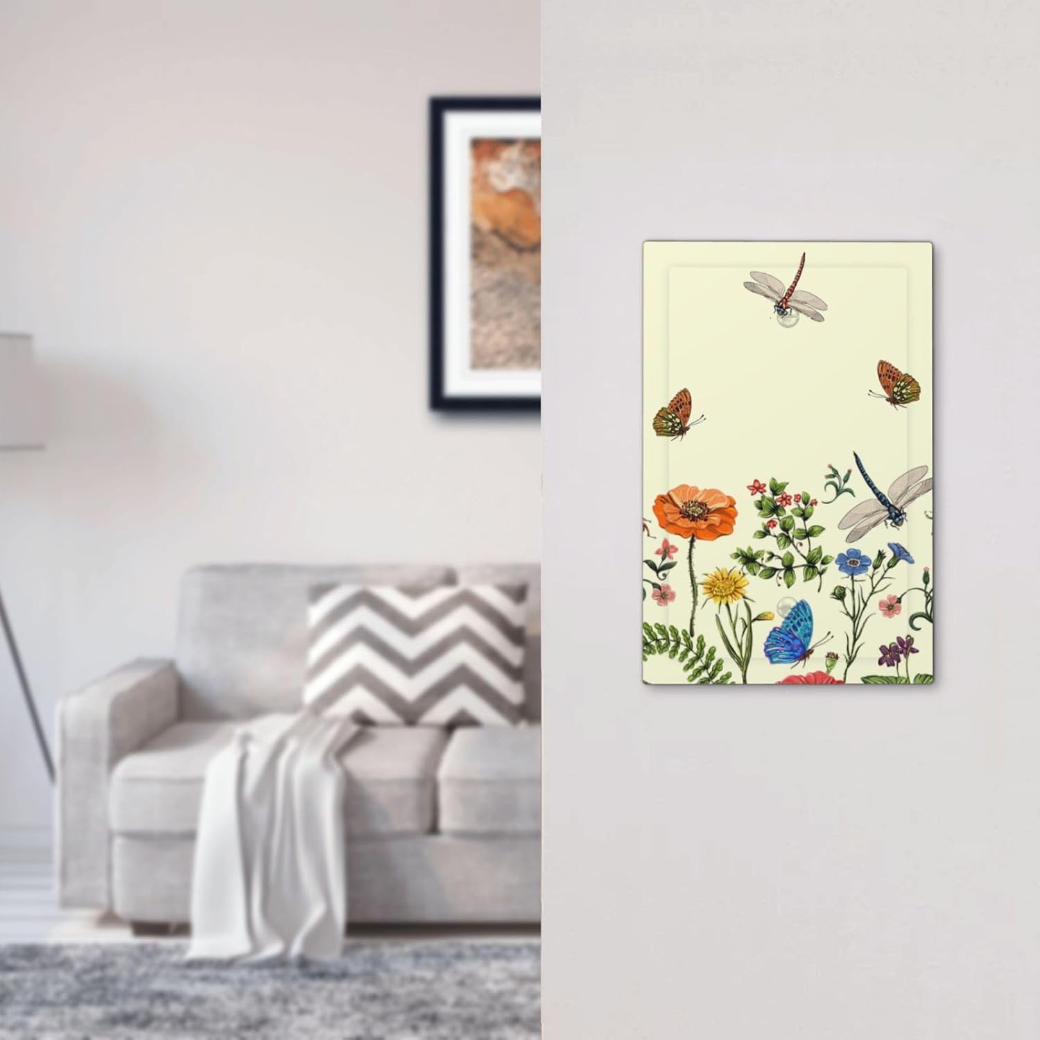 Vintage Yellow Butterfly Dragonfly Botanical Flower Floral Wallplate for Unused Outlets/Switches - 1-Gang Blank Cover Plate