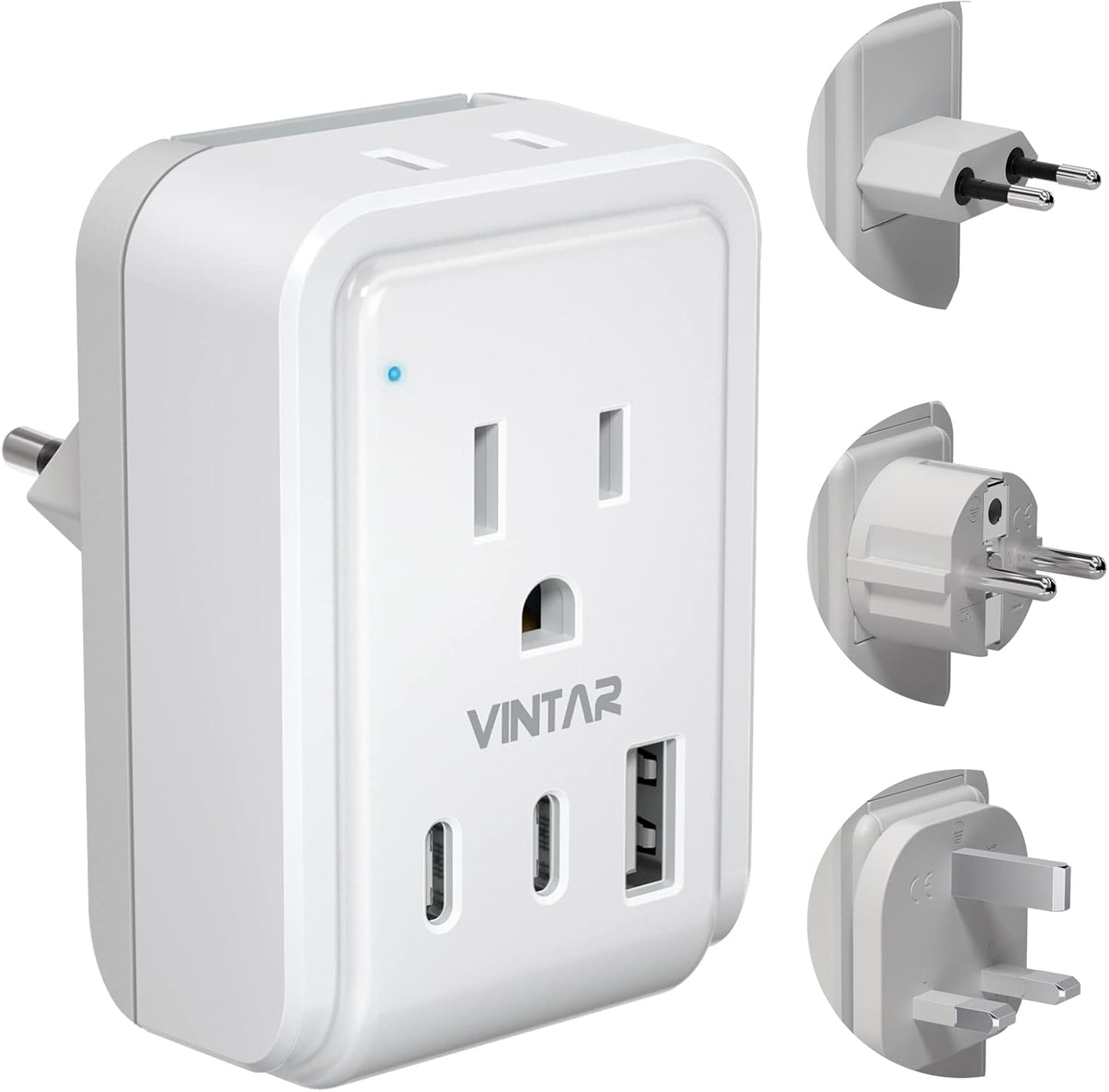 VINTAR European Travel Plug Adapter Kit with 3 USB Ports, 2 American Outlets - US to UK Europe France Italy Adapter