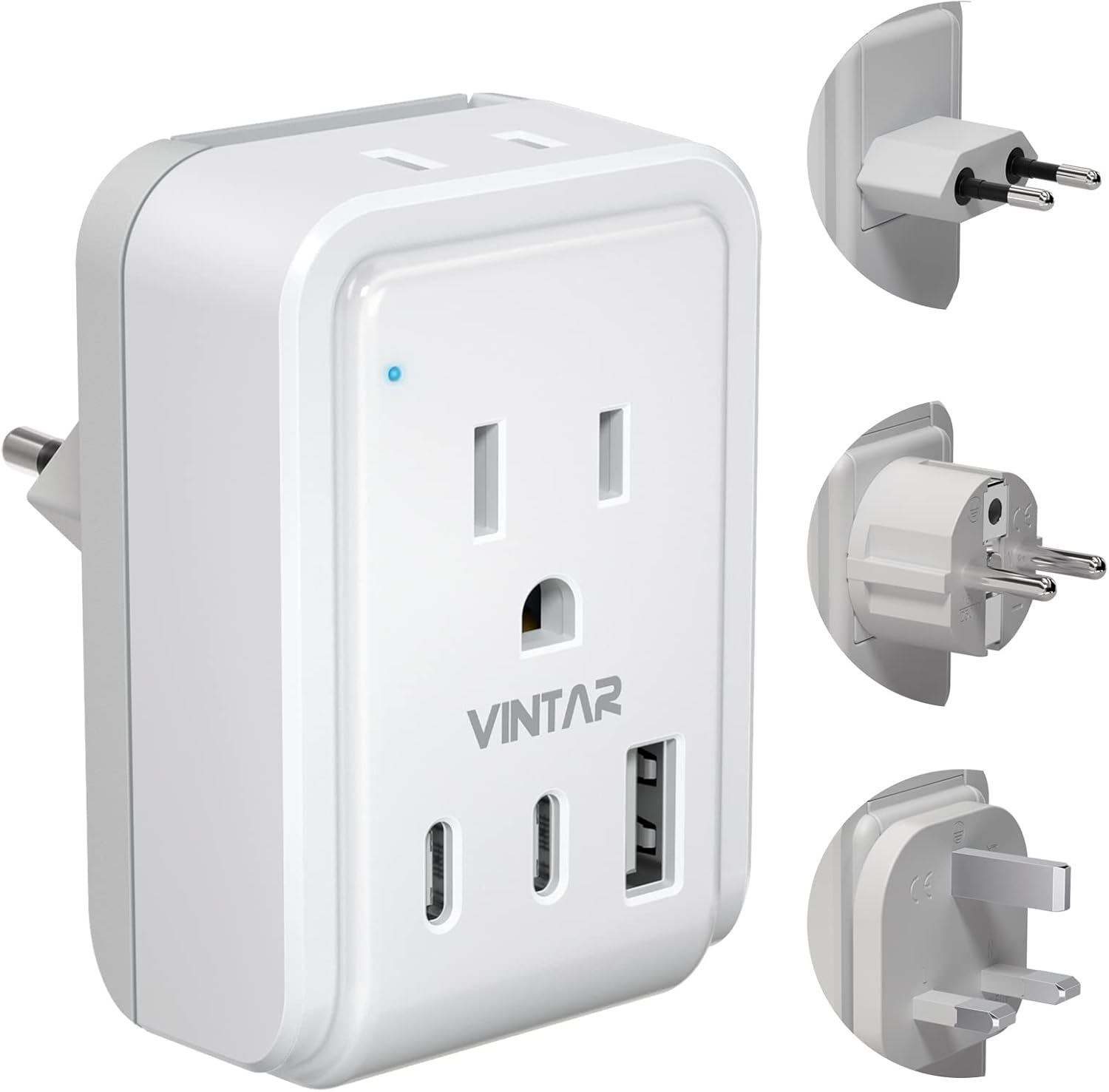 VINTAR European Travel Plug Adapter Kit with 3 USB Ports, 2 American Outlets - US to UK Europe France Italy Adapter