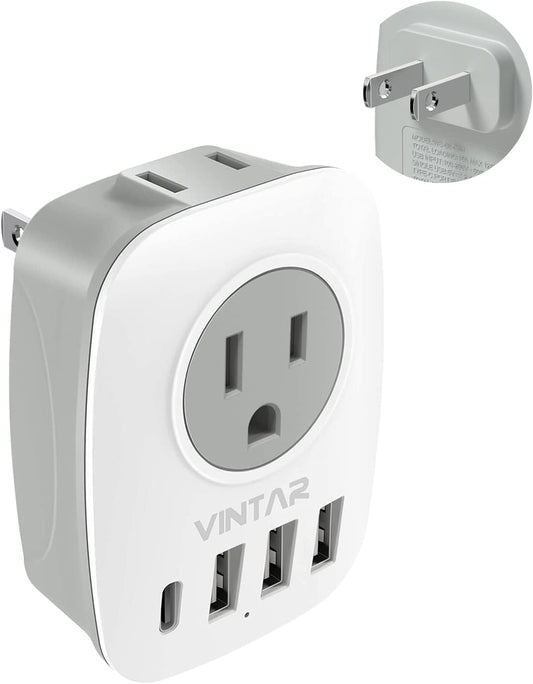 VINTAR US to Japan Plug Adapter with 2 AC Outlets, 3 USB Ports, and 1 USB C Port - Travel Power Adapter for USA to Japan, China, Canada, Philippines