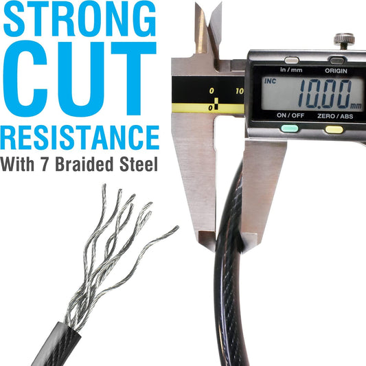 Vinyl Coated Steel Cable with Double Sealed Looped Ends - 3/8 inch Thick - Ideal for U-Locks, Padlocks, Disc Locks - Available in Multiple Lengths (30 FT)