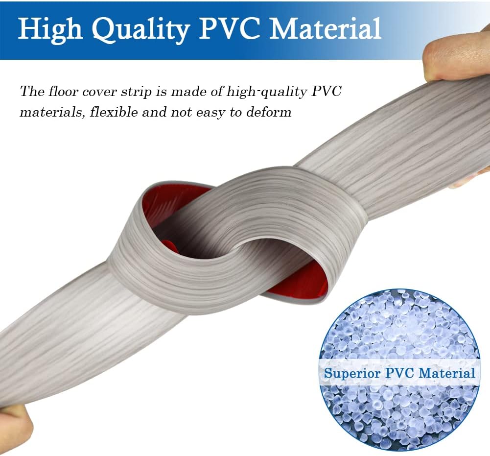 Vinyl Floor Transition Strip with Elegant Wood Grain Design, Self-Adhesive Floor Cover Strips for Laminate Flooring, 2" Wide Flat Divider Strip - 20 Ft, Gray