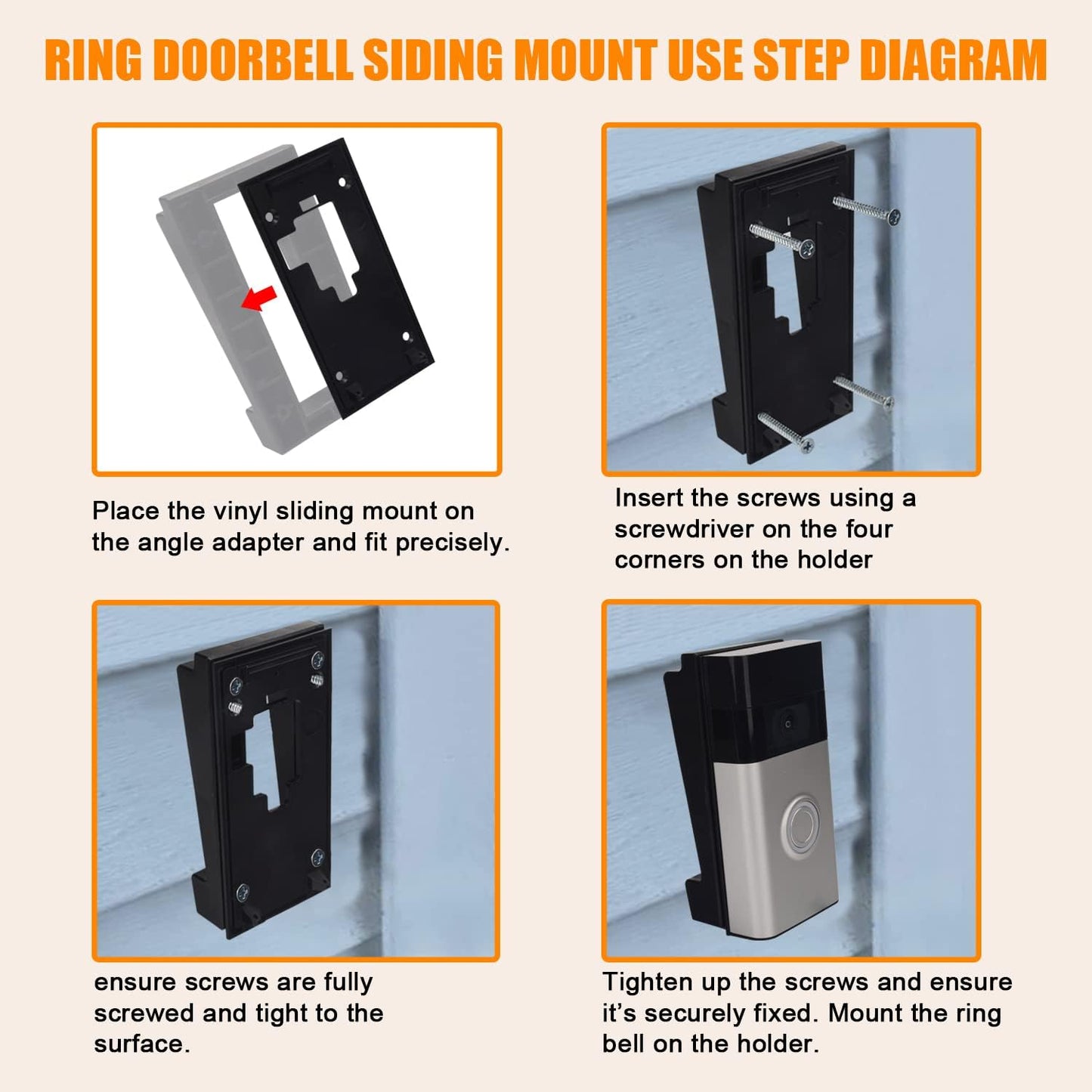 Vinyl Siding Mounting Plate for Ring Video Doorbell 2, 3, 3 Plus - Angle Adjustment Adapter with Hardware - Compatible with Standard Style Siding