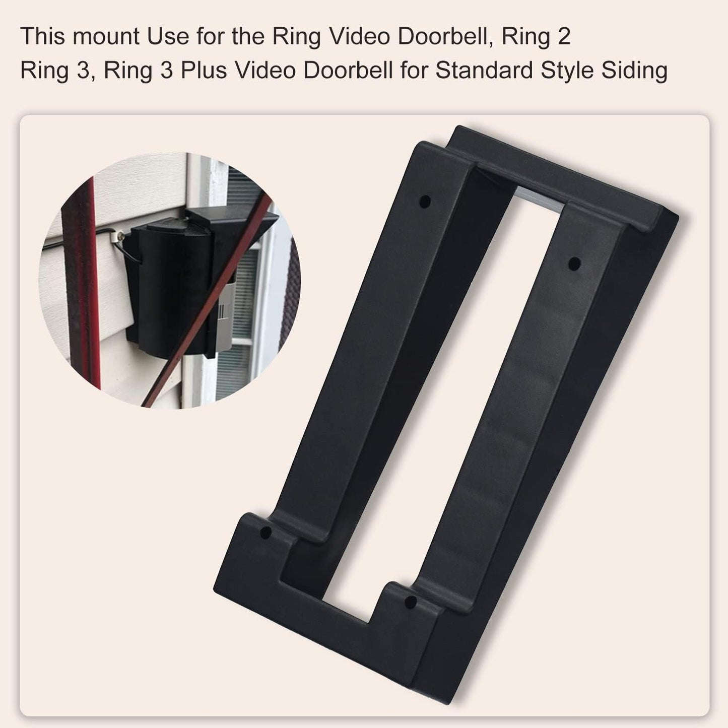 Vinyl Siding Mounting Plate for Ring Video Doorbell 2, 3, 3 Plus - Angle Adjustment Adapter with Hardware - Compatible with Standard Style Siding