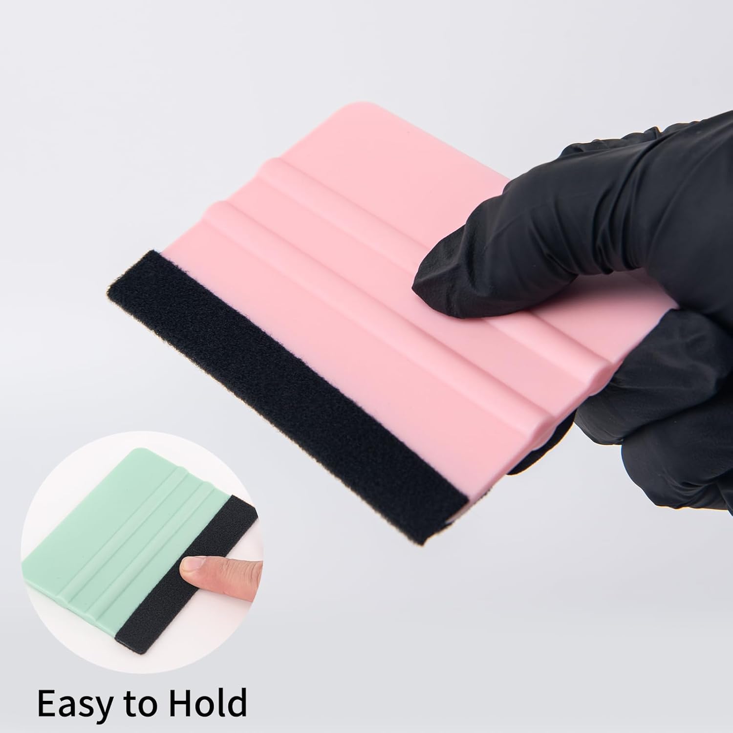 Vinyl Squeegee Set with 2 Felt Replacements - 4 Inch Tools for Car Wrap, Sign Making, Window Tinting - Teal/Pink