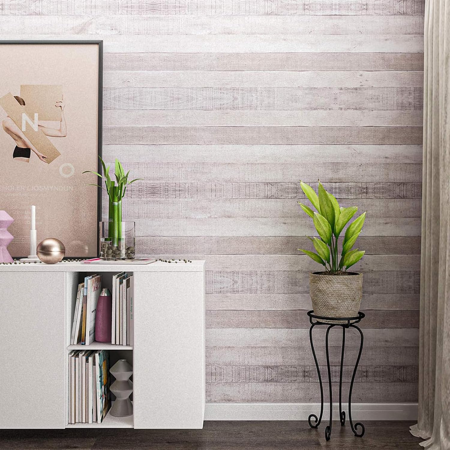 Vinyl Wood Tile Sticker in Brown - 15.8" x 120" - Pack of 1 by Art3d