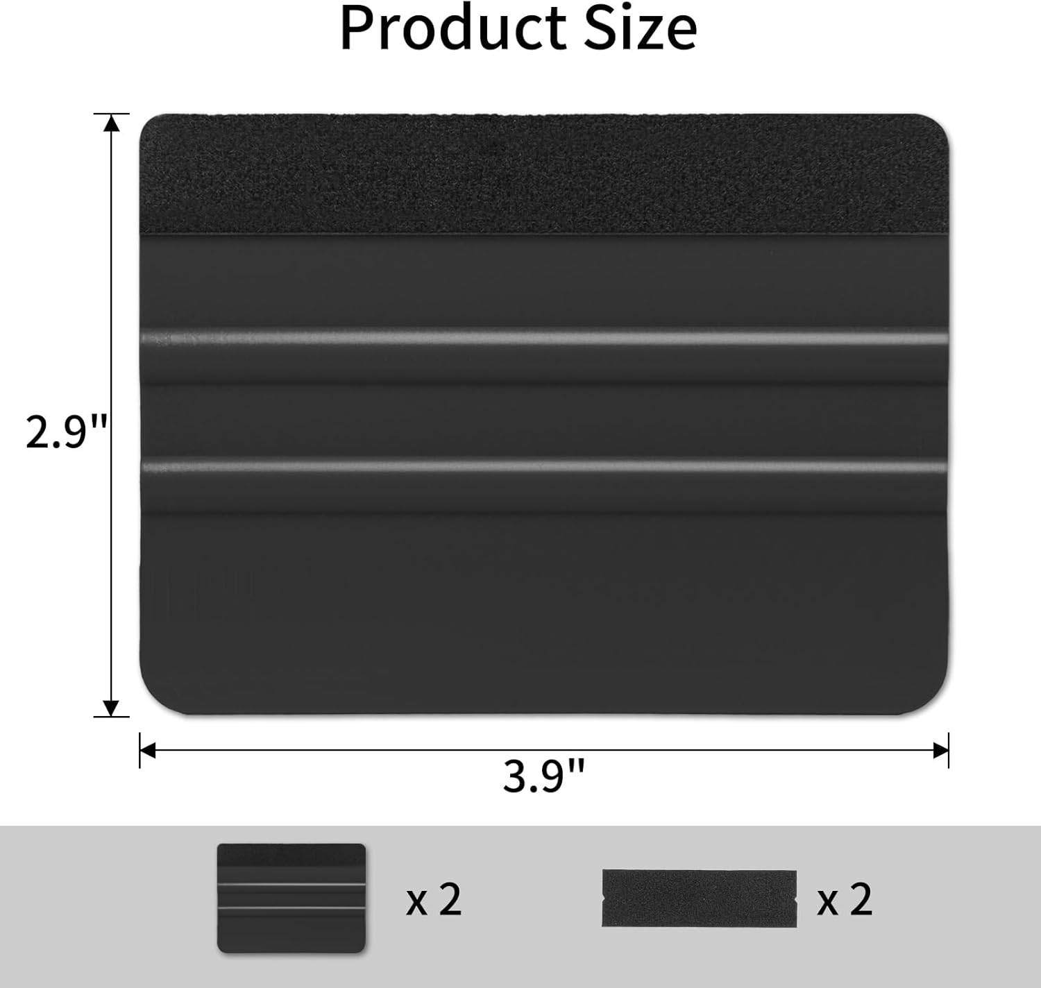 Vinyl Wrap Squeegee Set with Felt Replacements - 2 Pack, 4 Inch Tools for Car Wrap, Sign Making, Crafting - Black