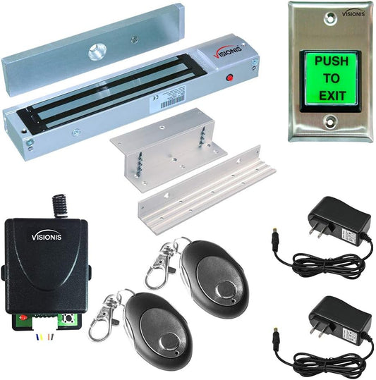 Visionis FPC-5013-VS Single Door Access Control Kit with Inward Opening, 600lbs Electromagnetic Lock, Wireless Receiver, and Remote Control