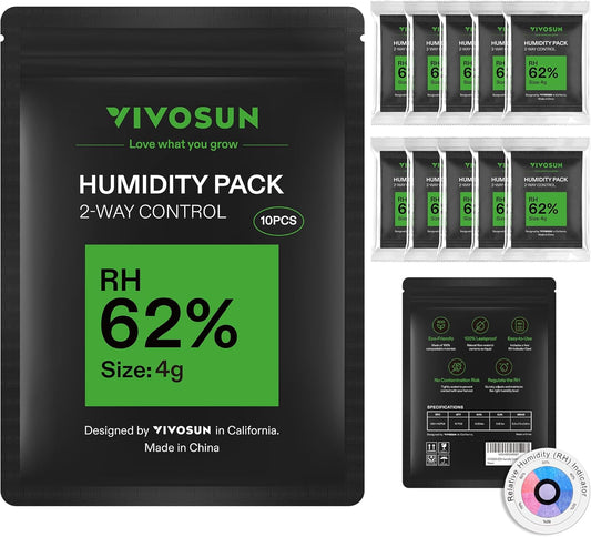 VIVOSUN 10-Pack 4g Two-Way Humidity Control Packs for Food & Herb Storage - Maintains 62% RH Level, Includes RH Indicator Card