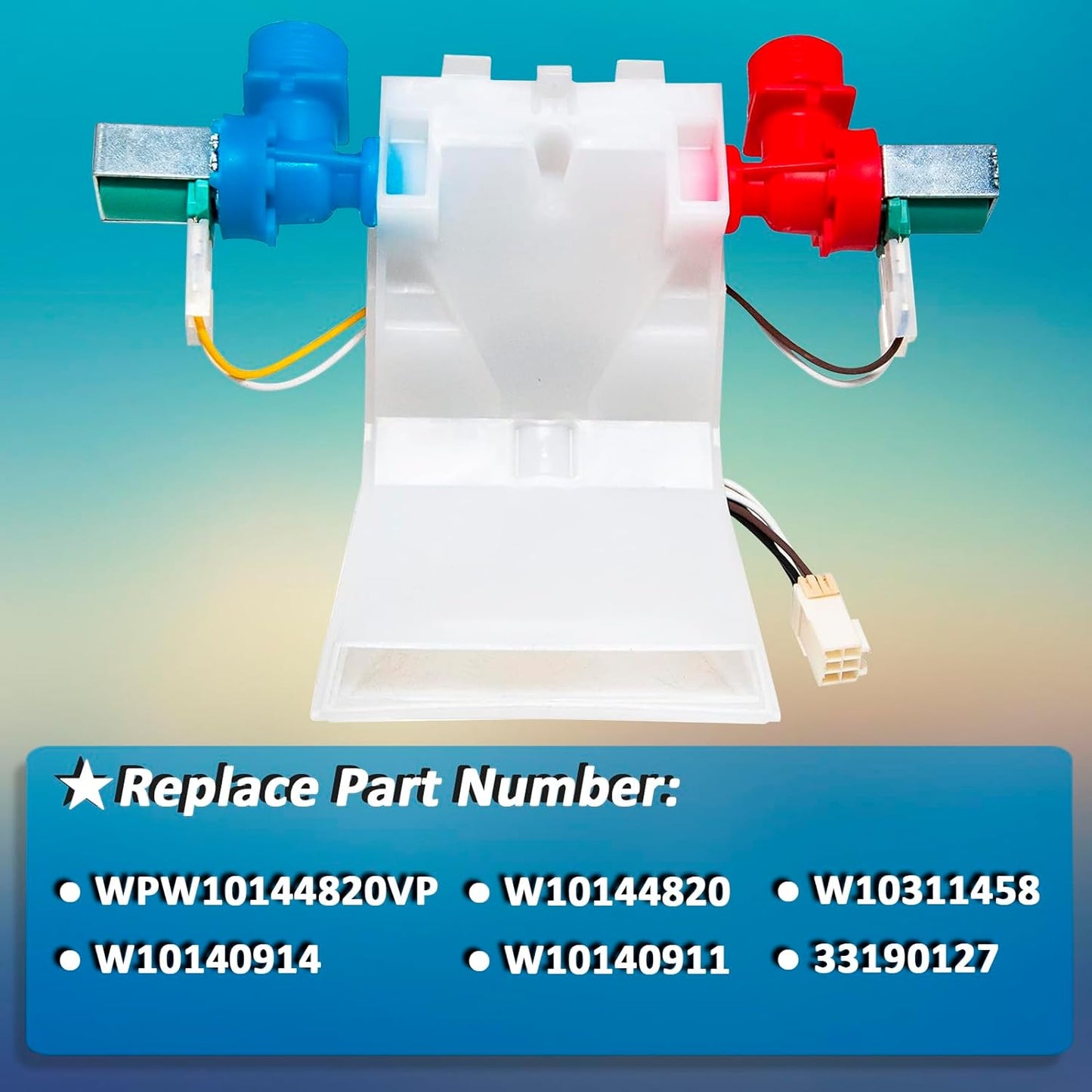 W10144820 Washer Water Inlet Valve Replacement Part for Washing Machine - Compatible with WPW10144820, W10311458, AP4371093