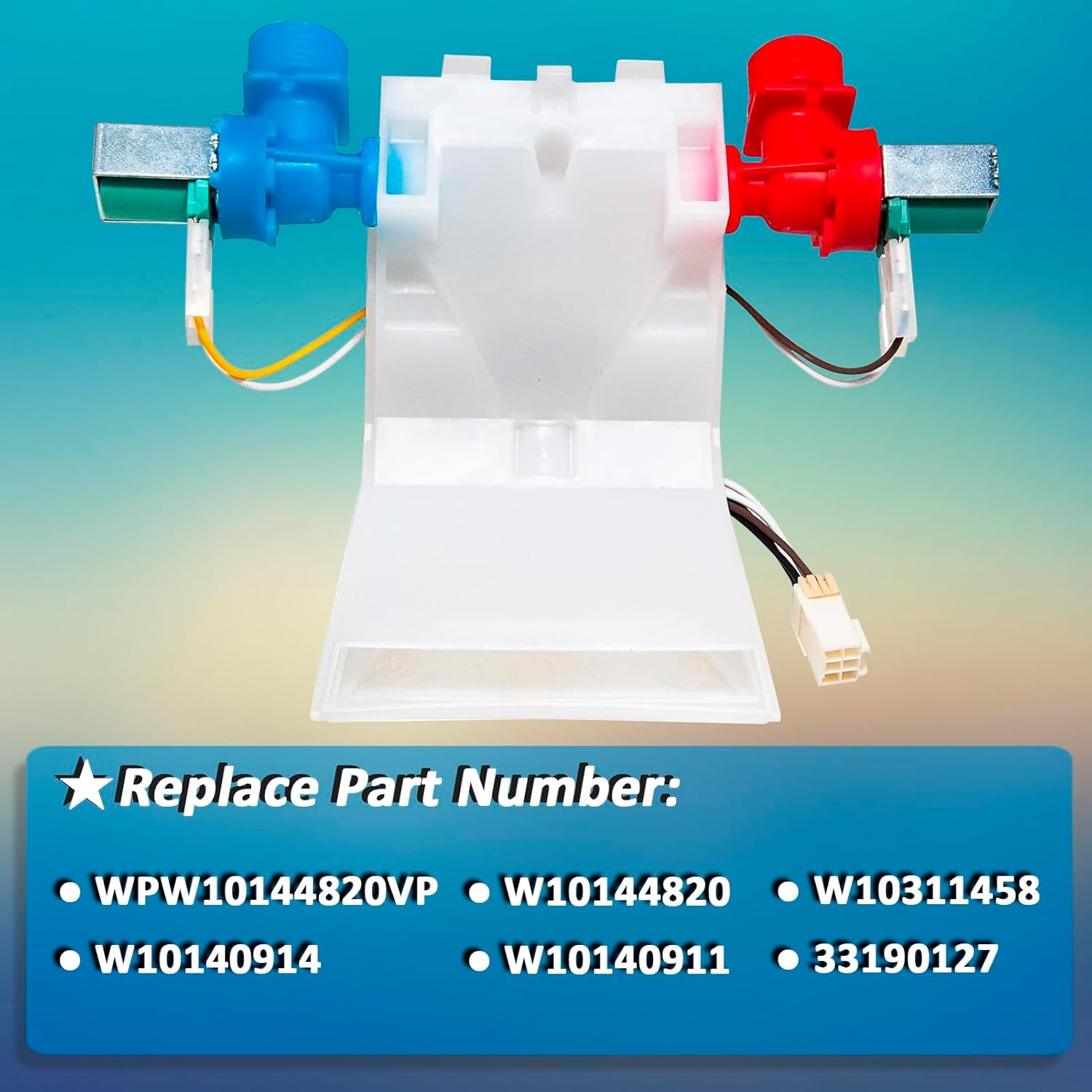 W10144820 Washer Water Inlet Valve Replacement Part for Washing Machine - Compatible with WPW10144820, W10311458, AP4371093