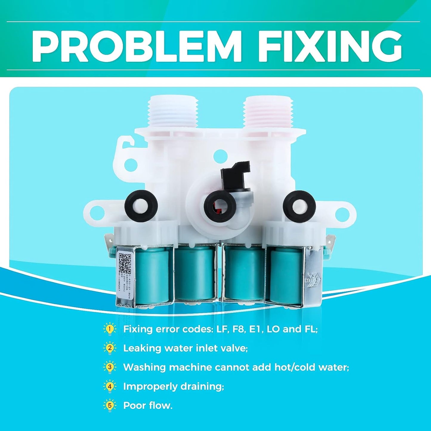 W11165546 Washer Water Inlet Valve Replacement for Whirlpool Kenmore Maytag Washing Machine - Replaces 33090105, AP6284346