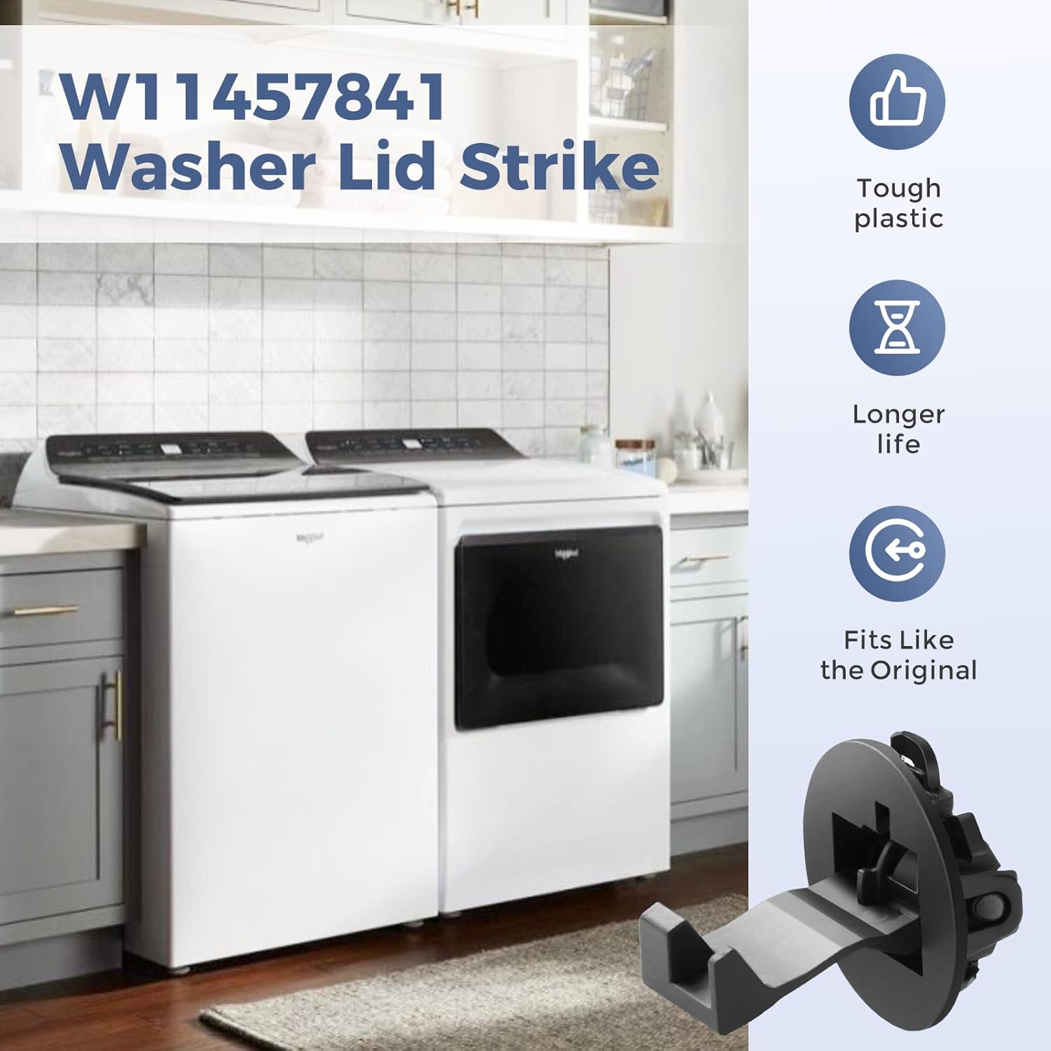 W11457841 Washer Lid Strike for Whirlpool Maytag, Replaces W11091027 4959179 AP6987306
