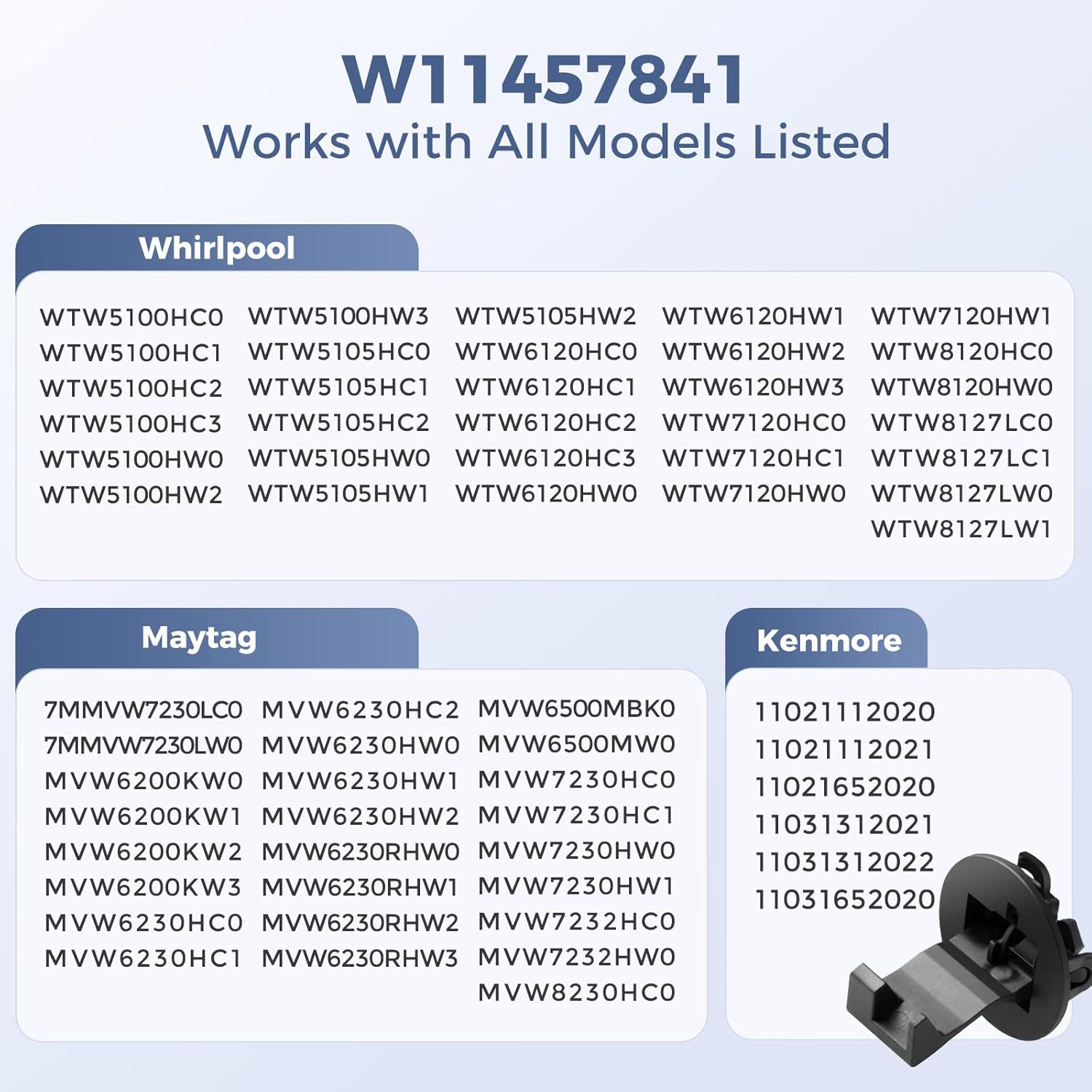 W11457841 Washer Lid Strike for Whirlpool Maytag, Replaces W11091027 4959179 AP6987306