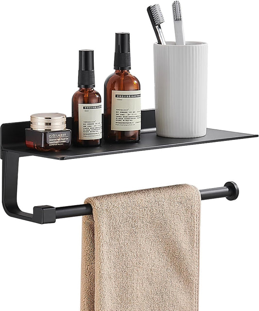 Wall Mounted Hand Towel Holder with Shelf for Bathroom and Kitchen - Black Paper Towel Rack