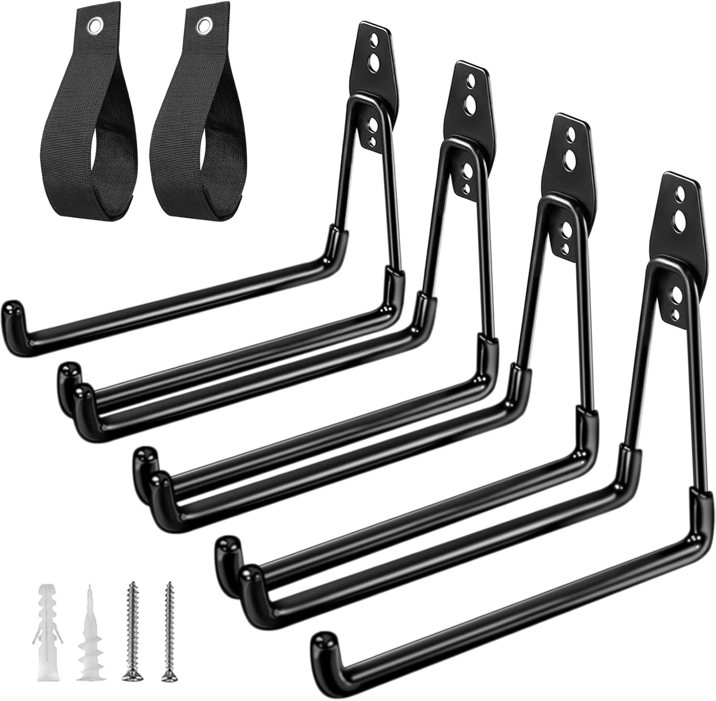 Wall Mounted Heavy Duty Garage Hooks 4 Pack with Extension Cord Holder Organizer - 7.7 inch U Shaped Long Hanger for Power and Garden Tool Hanging, Ladders, Bikes, Hose Storage System