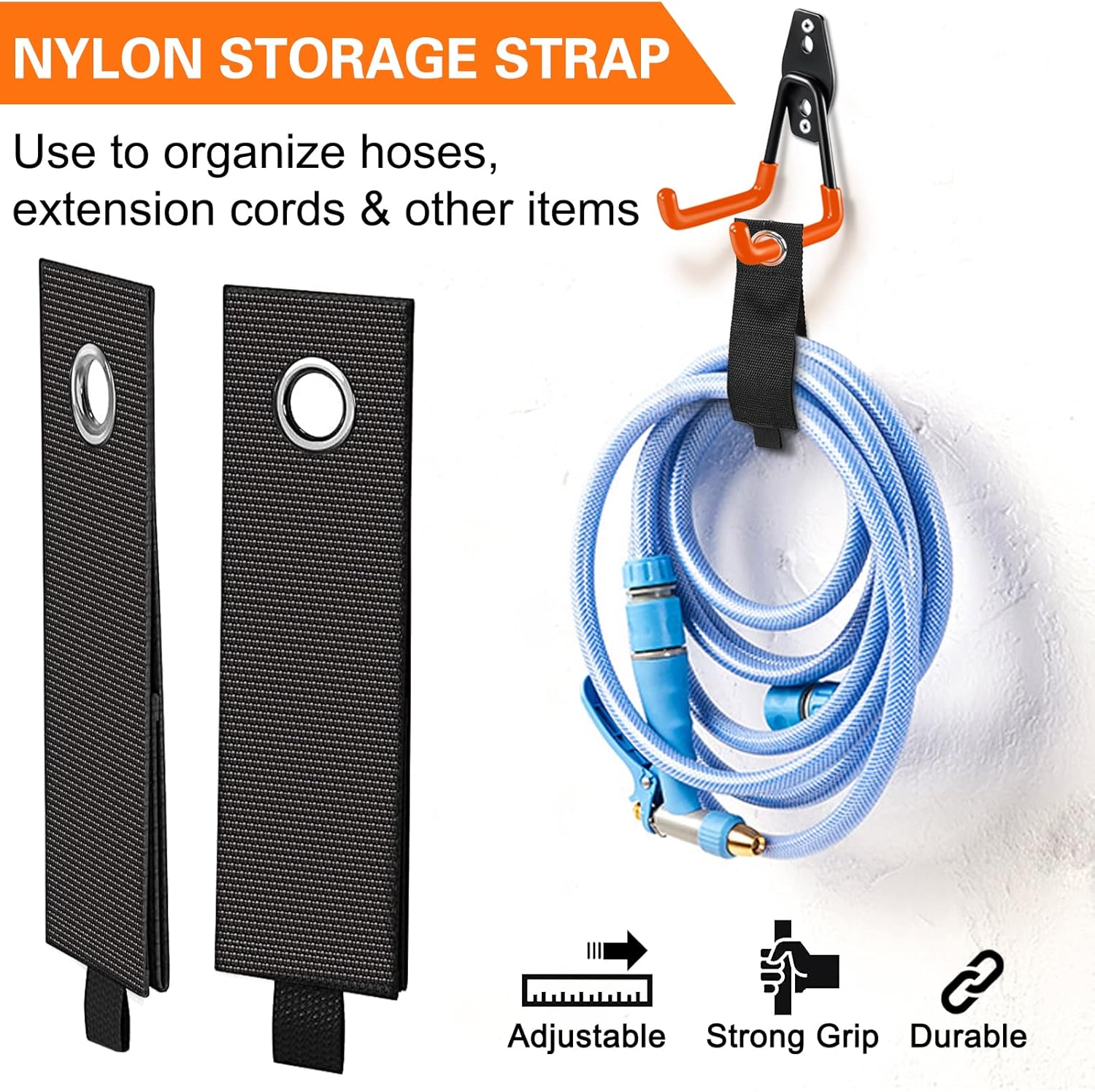 Wall Mounted Heavy Duty Garage Hooks 4 Pack with Extension Cord Holder Organizer - 7.7 inch U Shaped Long Hanger for Power and Garden Tool Hanging, Ladders, Bikes, Hose Storage System