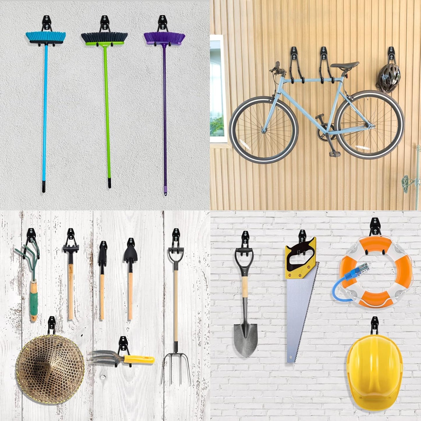 Wall Mounted Heavy Duty Garage Hooks 4 Pack with Extension Cord Holder Organizer - 7.7 inch U Shaped Long Hanger for Power and Garden Tool Hanging, Ladders, Bikes, Hose Storage System