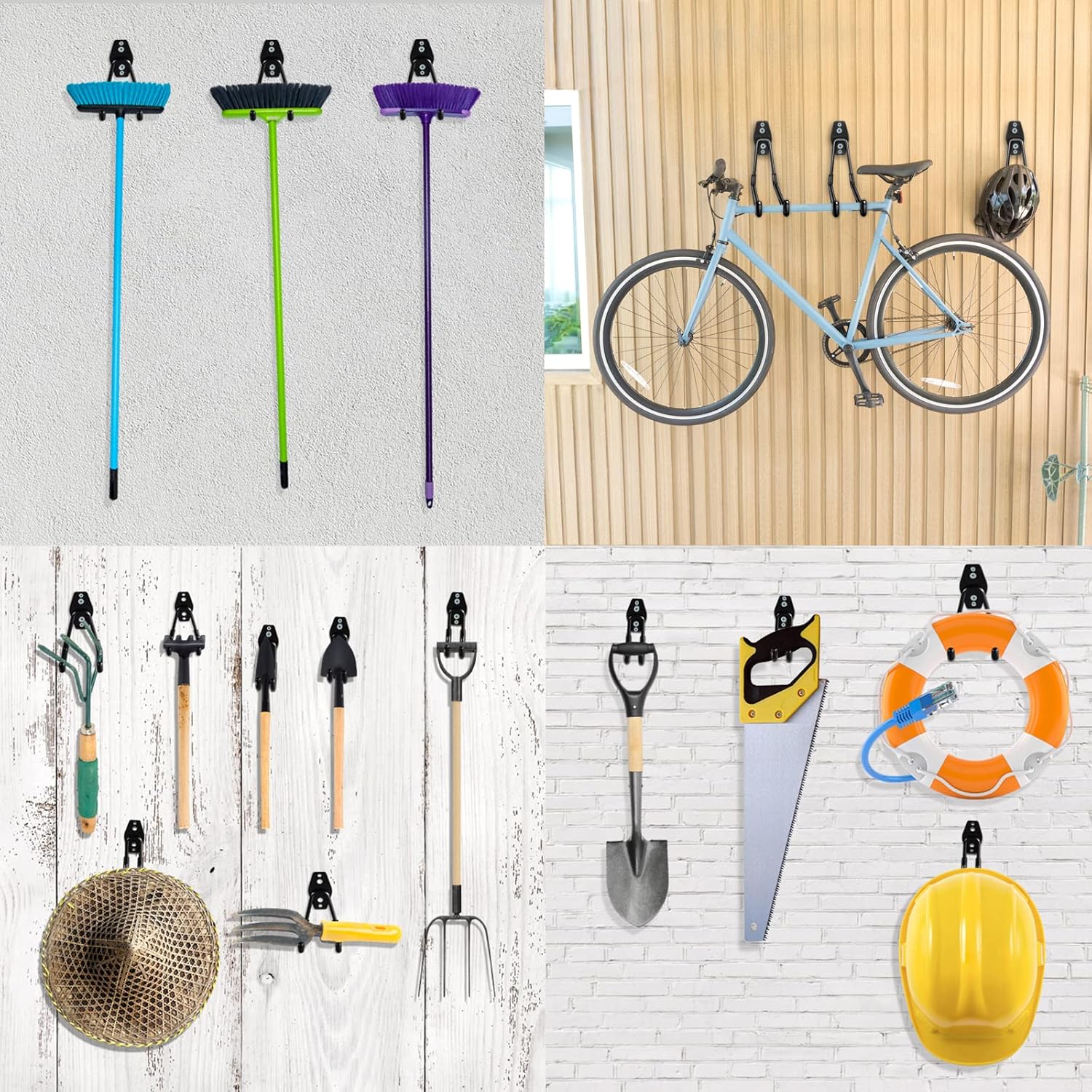 Wall Mounted Heavy Duty Garage Hooks 4 Pack with Extension Cord Holder Organizer - 7.7 inch U Shaped Long Hanger for Power and Garden Tool Hanging, Ladders, Bikes, Hose Storage System