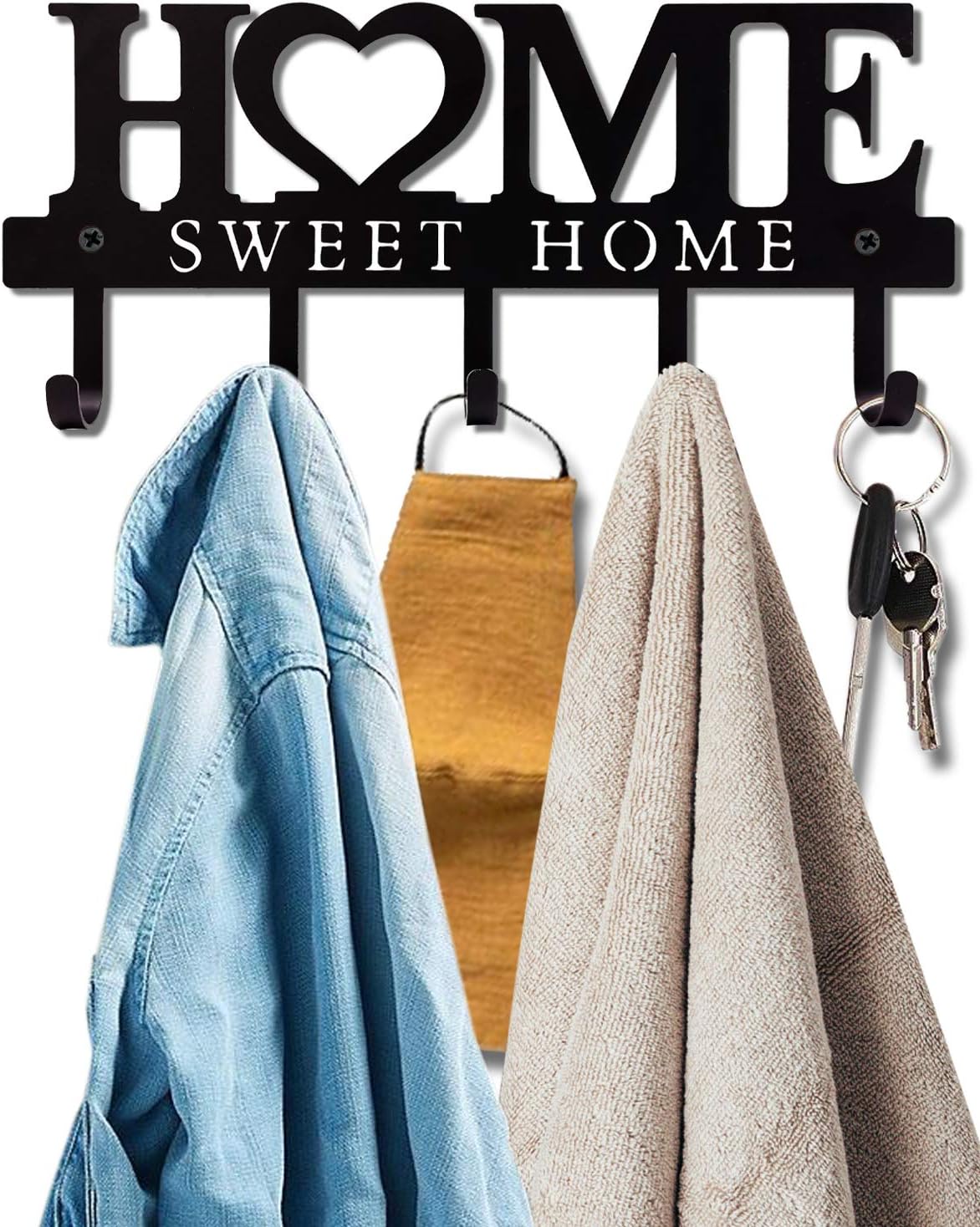 Wall Mounted Metal Key Holder Hooks Organizer Rack 5.9x13 inches - Entryway Decor for Front Door, Kitchen, Hallway, Garage, Mudroom, Office - Includes Screws and Anchors