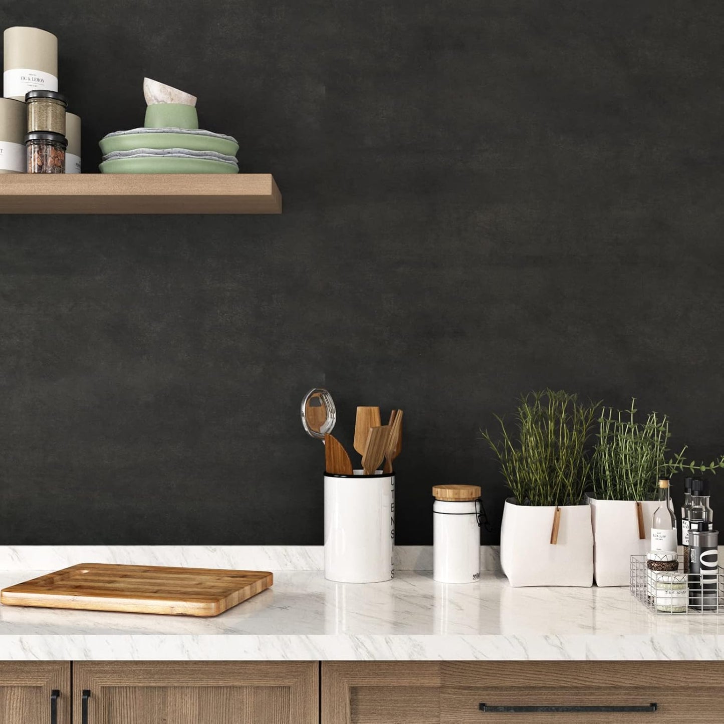 Wallercity Deep Gray Concrete Wallpaper Peel and Stick Countertops - 15.8'' x 118'' Dark Grey Cement Contact Paper Vinyl Matte Textured Self Adhesive Removable Wallpaper - Ideal for Garage and Bathroom