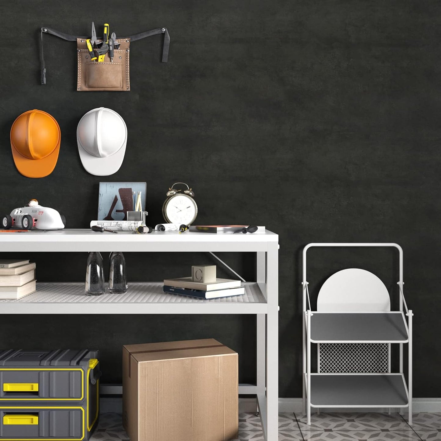 Wallercity Deep Gray Concrete Wallpaper Peel and Stick Countertops - 15.8'' x 118'' Dark Grey Cement Contact Paper Vinyl Matte Textured Self Adhesive Removable Wallpaper - Ideal for Garage and Bathroom