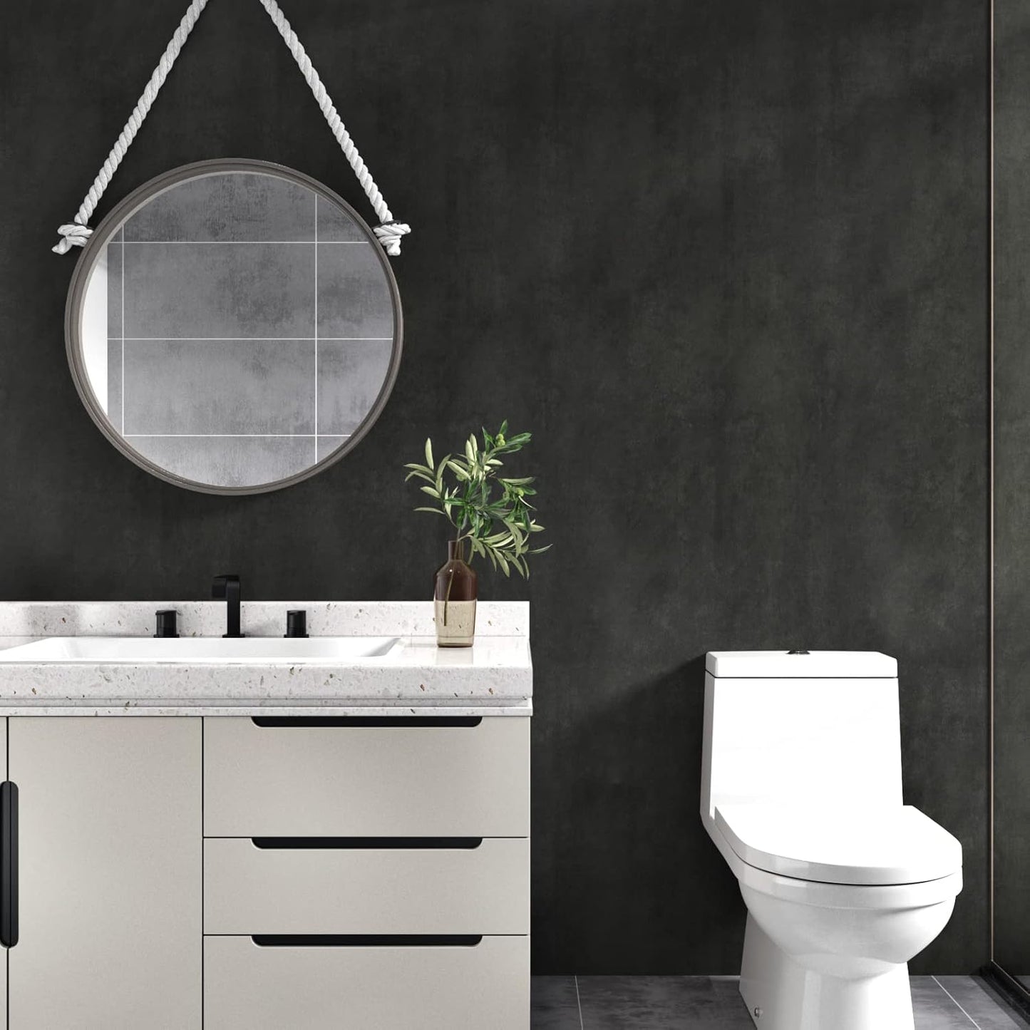 Wallercity Deep Gray Concrete Wallpaper Peel and Stick Countertops - 15.8'' x 118'' Dark Grey Cement Contact Paper Vinyl Matte Textured Self Adhesive Removable Wallpaper - Ideal for Garage and Bathroom