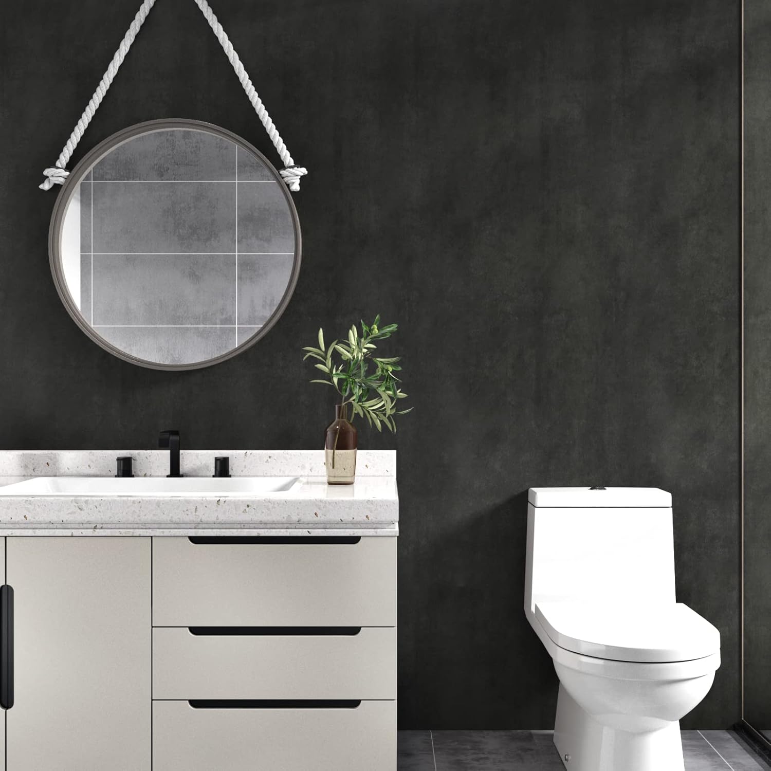 Wallercity Deep Gray Concrete Wallpaper Peel and Stick Countertops - 15.8'' x 118'' Dark Grey Cement Contact Paper Vinyl Matte Textured Self Adhesive Removable Wallpaper - Ideal for Garage and Bathroom