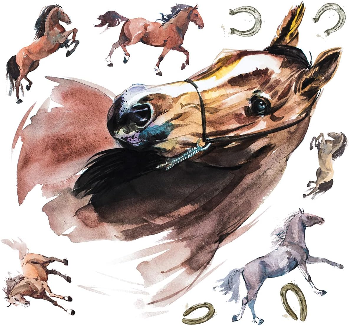 Watercolor Wild Horses Peel and Stick Wall Decals - RoomMates RMK5152GM