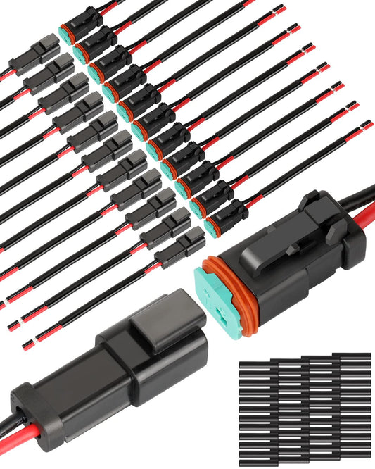 Waterproof 2 Pin DT Connectors with Heat Shrink Tubing - 12 Kits for Automotive Electrical Connections