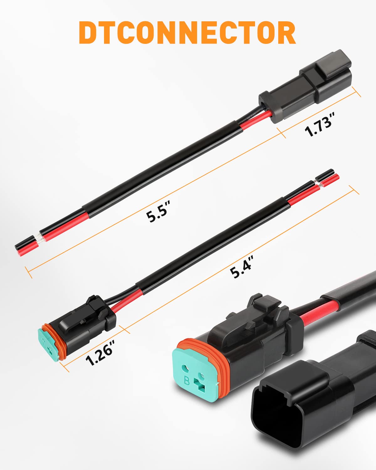 Waterproof 2 Pin DT Connectors with Heat Shrink Tubing - 12 Kits for Automotive Electrical Connections